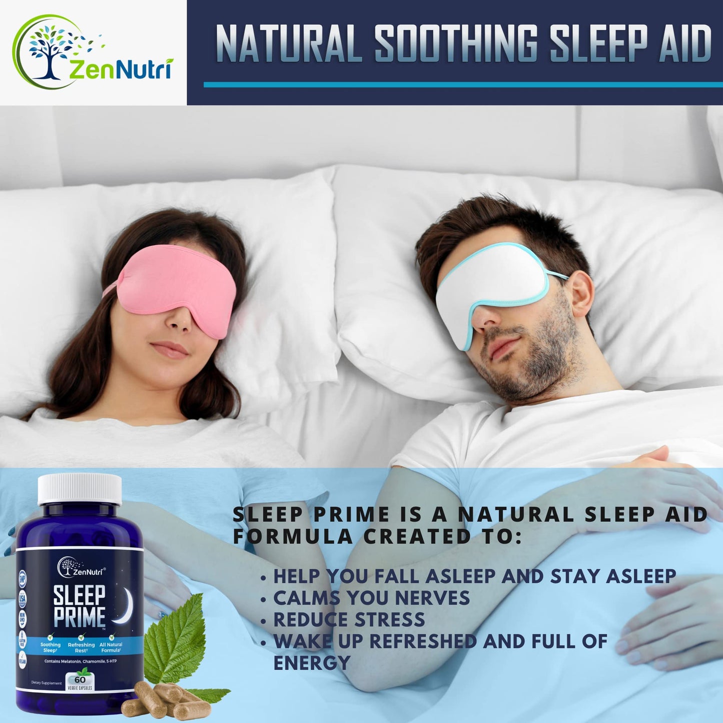 ZenNutri Sleep Prime Vegan Natural Sleep Aid Capsules, 60 Count