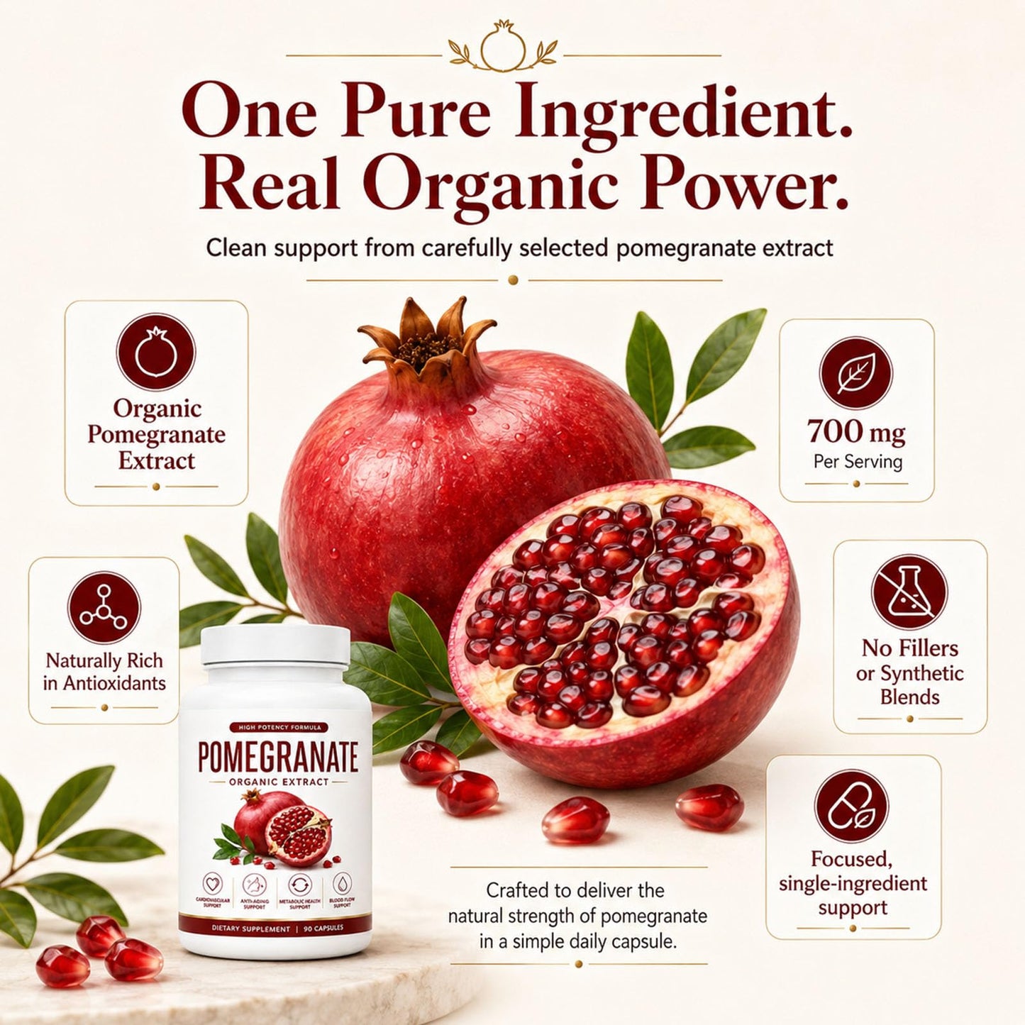 CIVGICY Organic Pomegranate Extract Capsules – Pomegranate Supplement, Antioxidant & Circulation Support, Cravings Reduction, 90 Capsules