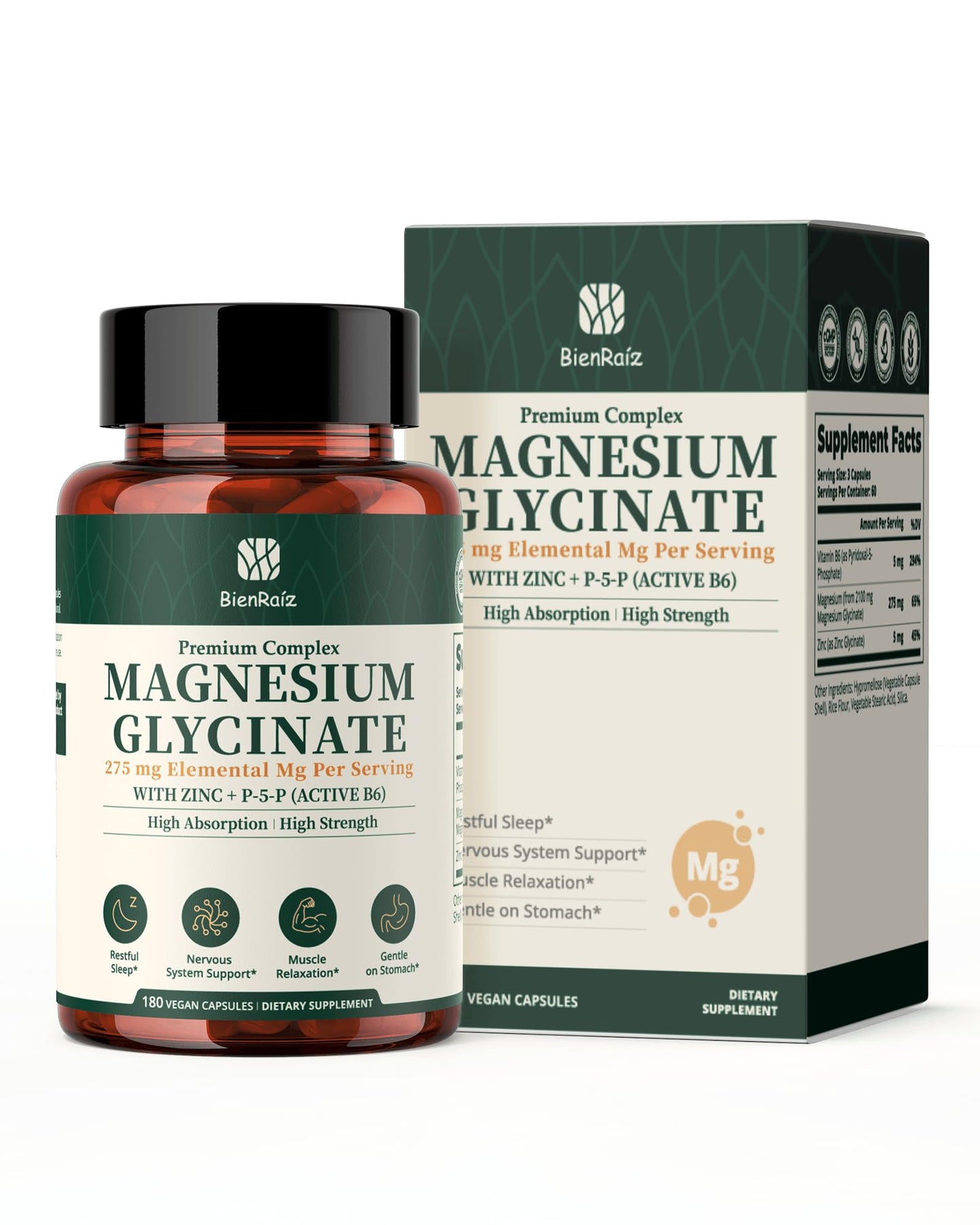 BienRaíz Magnesium Glycinate 275mg Capsule, 180 Count