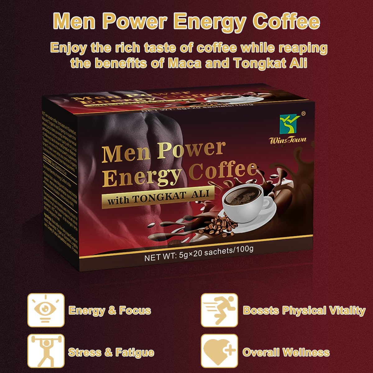 FARWIX Maca Coffee for Men Herbal Energy Coffee with Tongkat Ali Powder, 4 Ounce