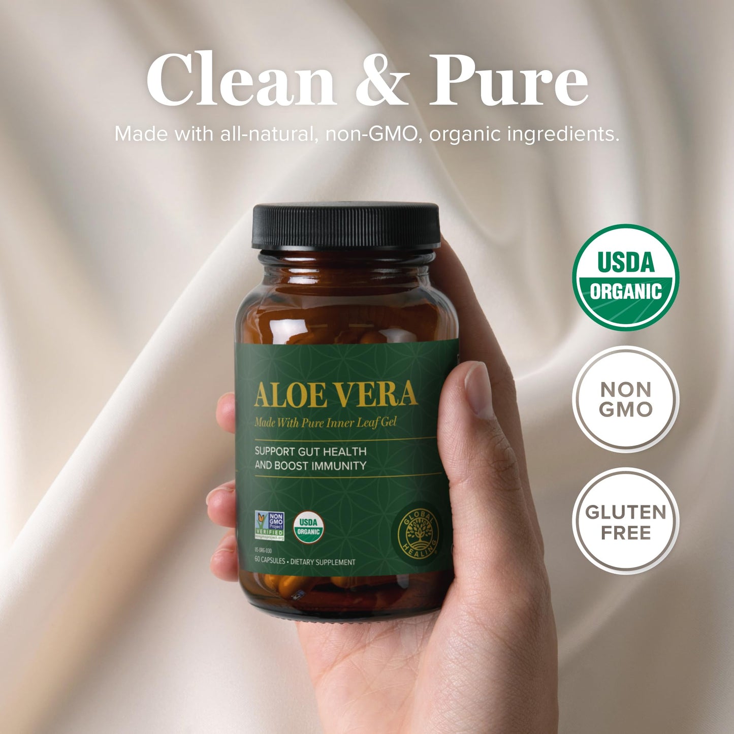 Global Healing Center Aloe Vera Bio-Active Organic Leaf Supplement 60 Capsules