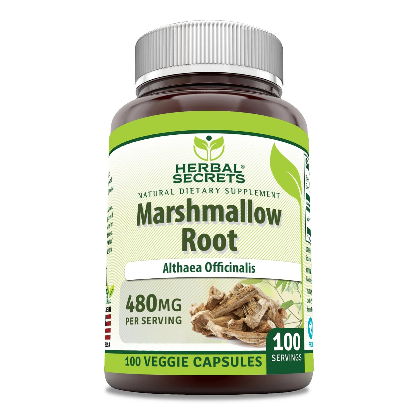 Herbal Secrets Marshmallow Extract Supplement Veggie Capsules, 100 Count