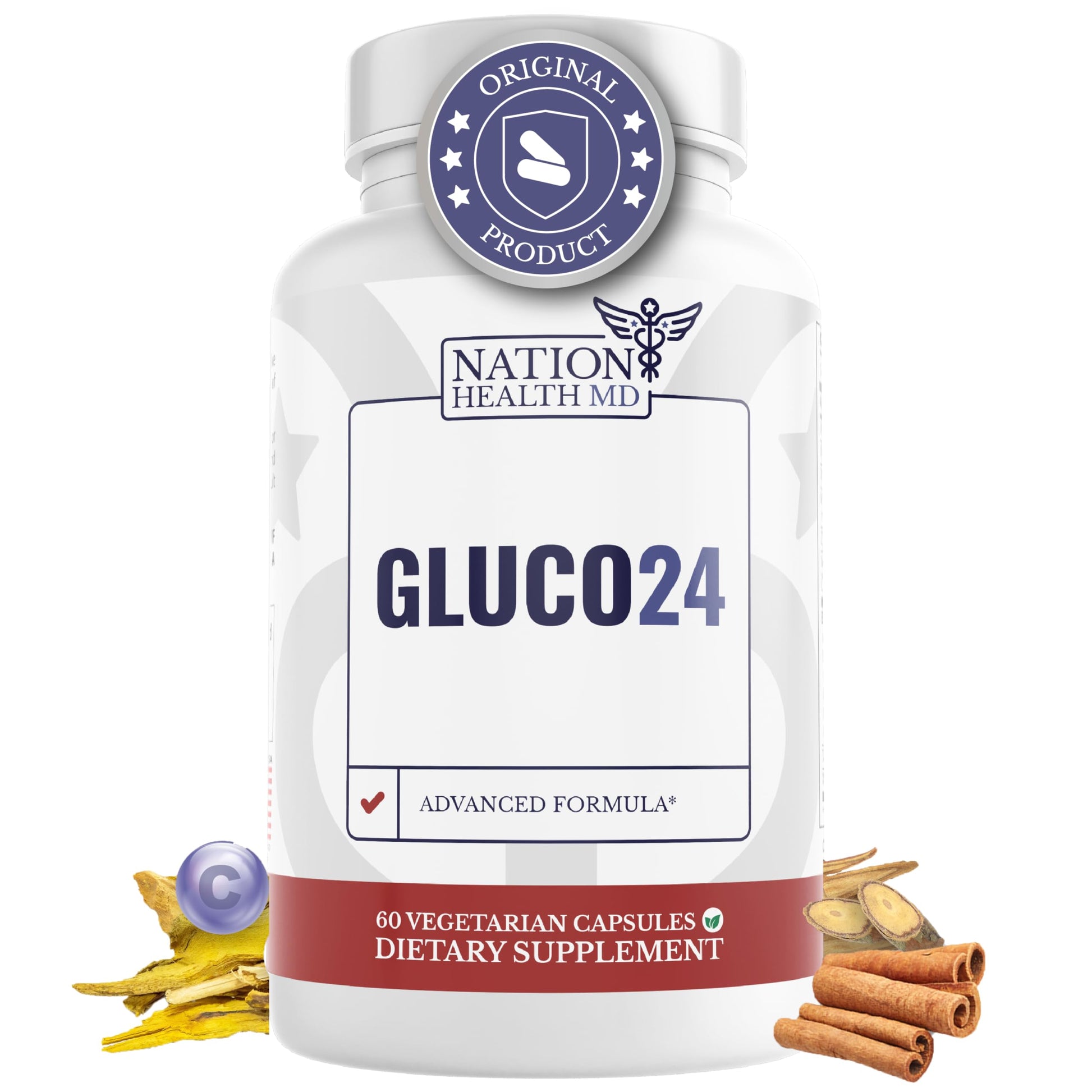 NATION HEALTH MD Gluco24 Blood Sugar Support Supplement 60 Capsules