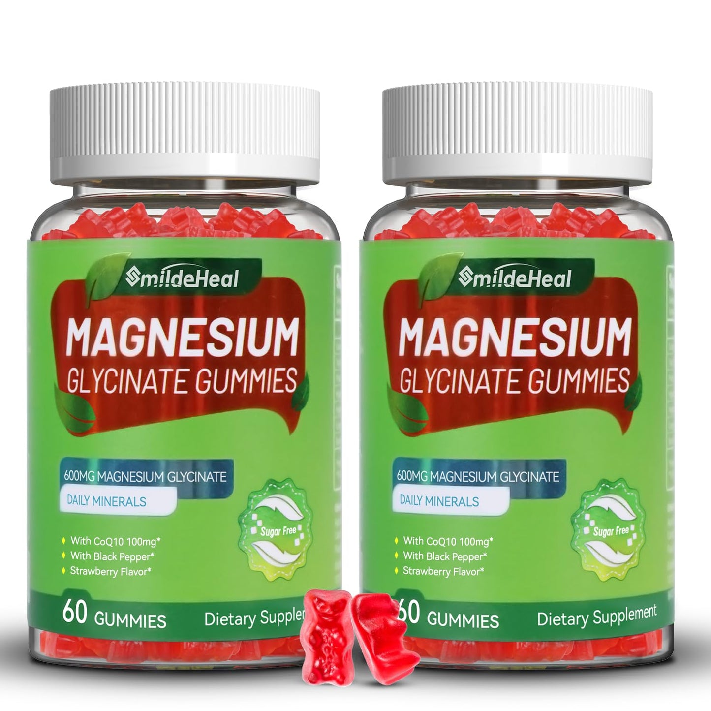 SmildeHeal Magnesium Glycinate Gummies 600mg, Vegan, 120 Count