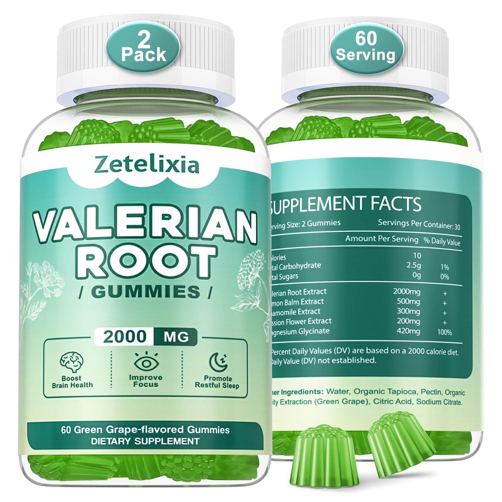 Zetelixia Organic Valerian Root Gummies 120 Count
