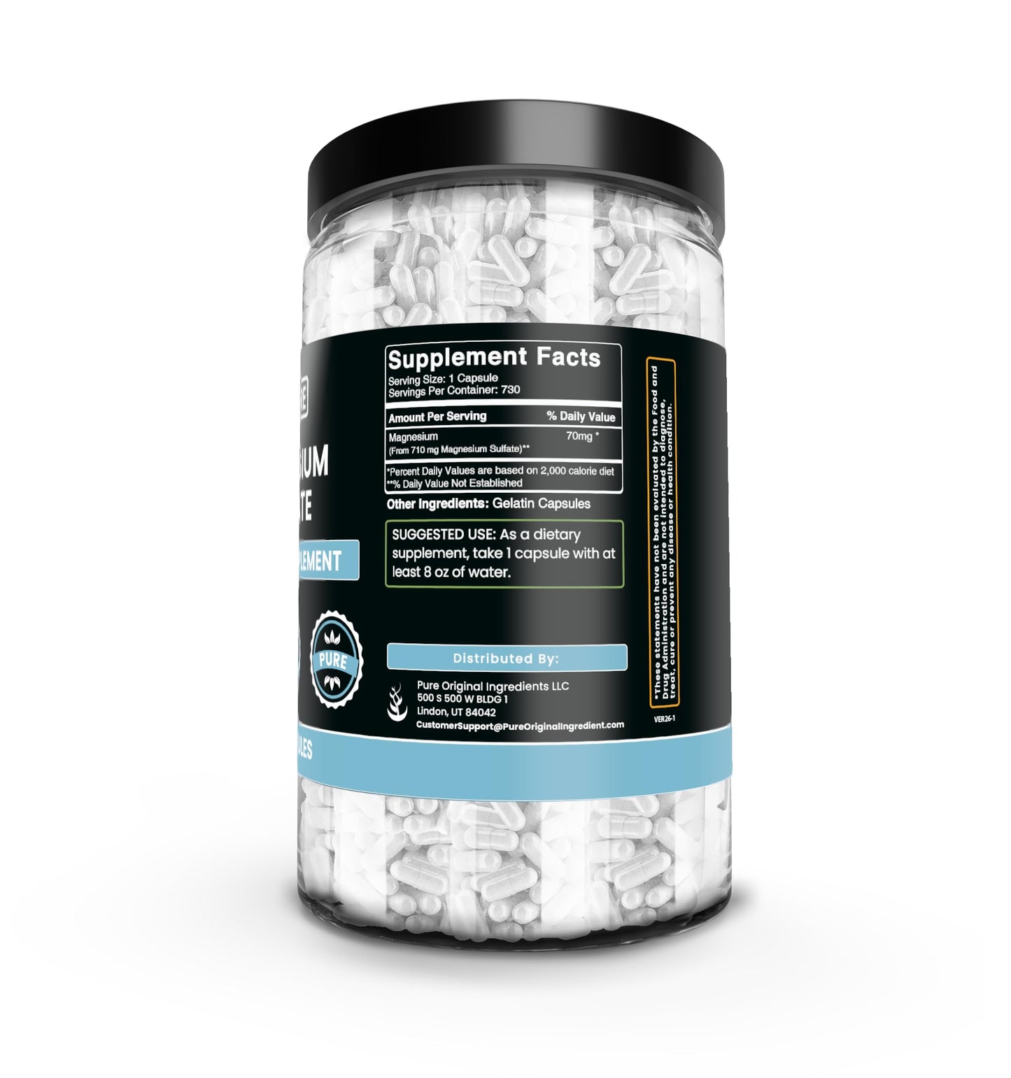 PURE ORIGINAL INGREDIENTS Magnesium Sulfate Capsule 730 Capsules