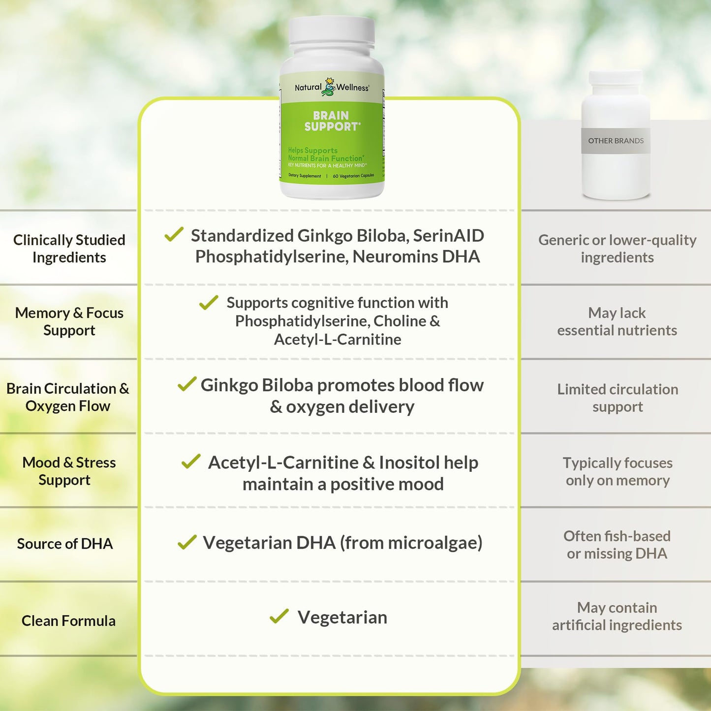 Natural Wellness Brain Support Cognitive Supplement, 1 Capsule