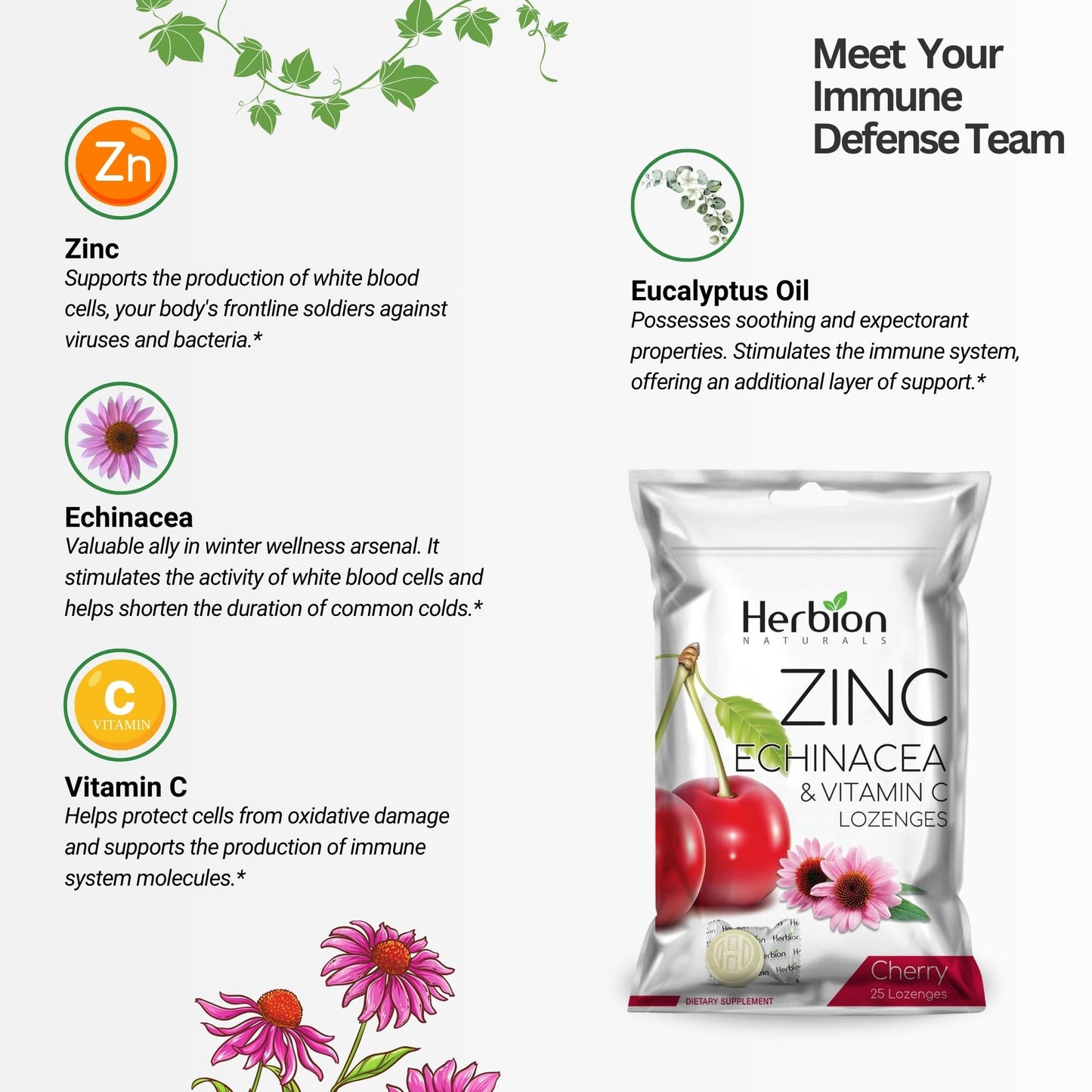 HERBION Zinc, Echinacea & Vitamin C Lozenges, 125 Count