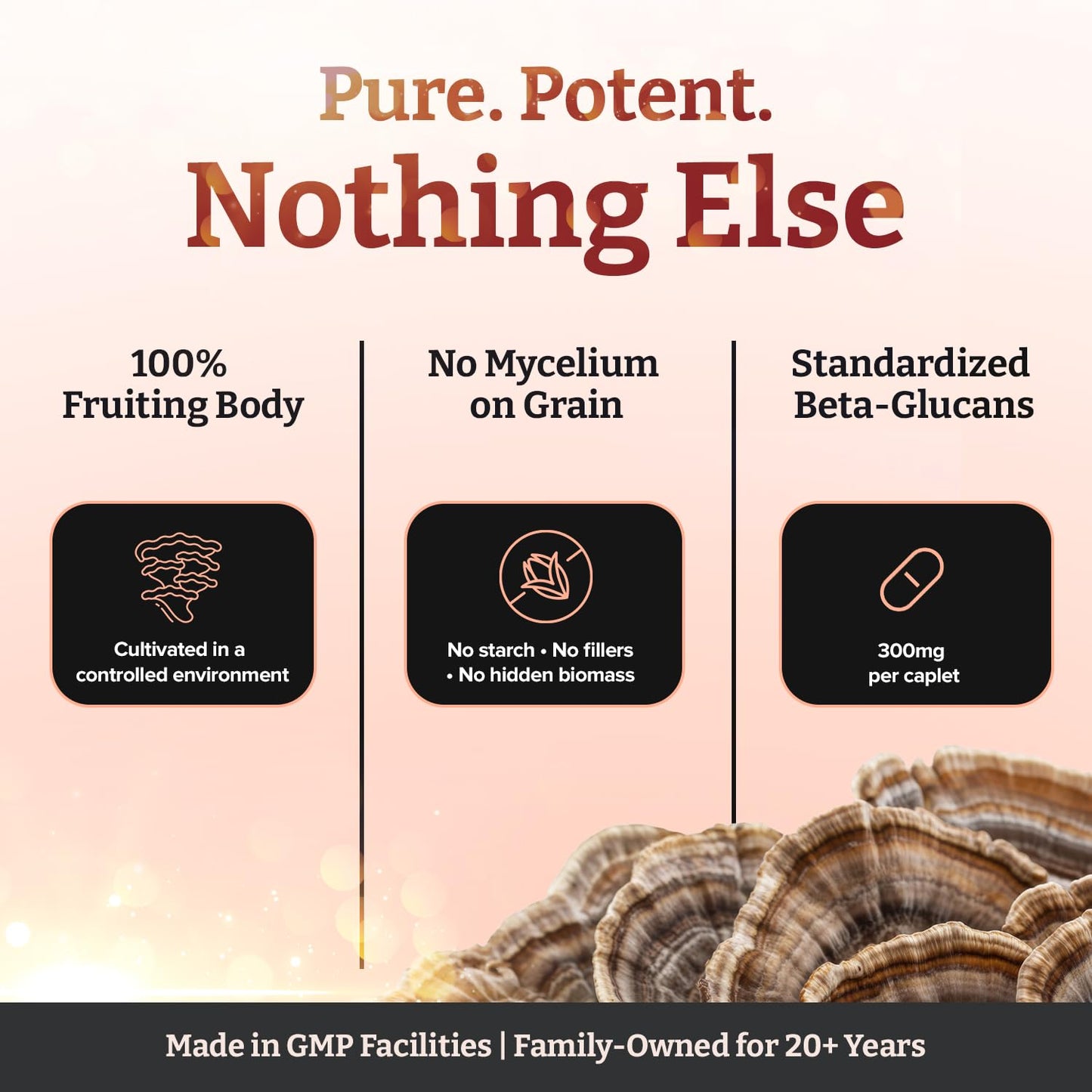 Pureclinica Full Spectrum Turkey Tail Mushroom 1,000mg per Caplet Tablet, 90 Count