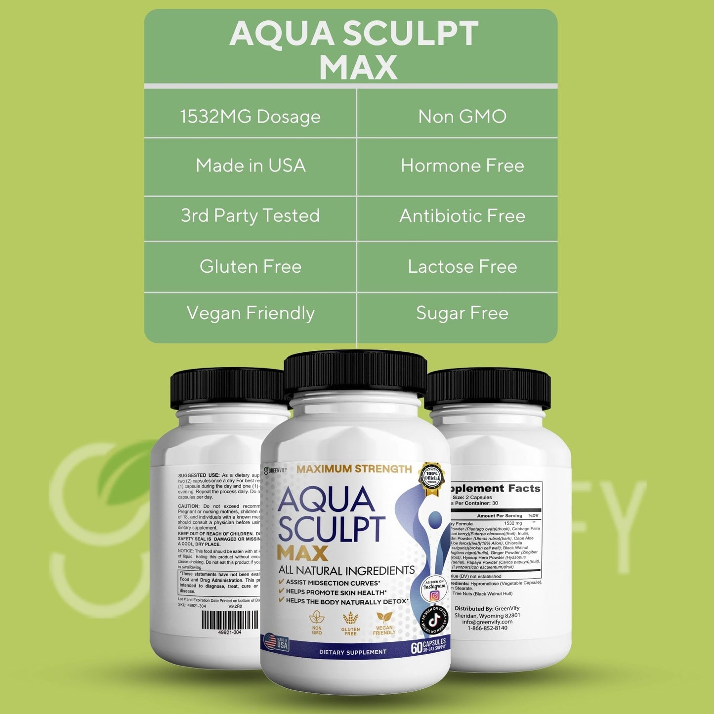 GREENVIFY Aqua Sculpt Max Maximum Strength Dietary Supplement, 60 Capsules