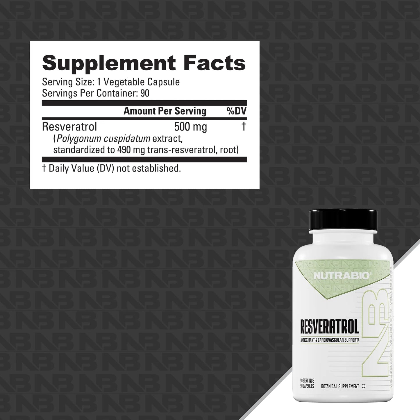 NutraBio 98% Pure Resveratrol Supplement 500mg Capsule, 90 Capsules