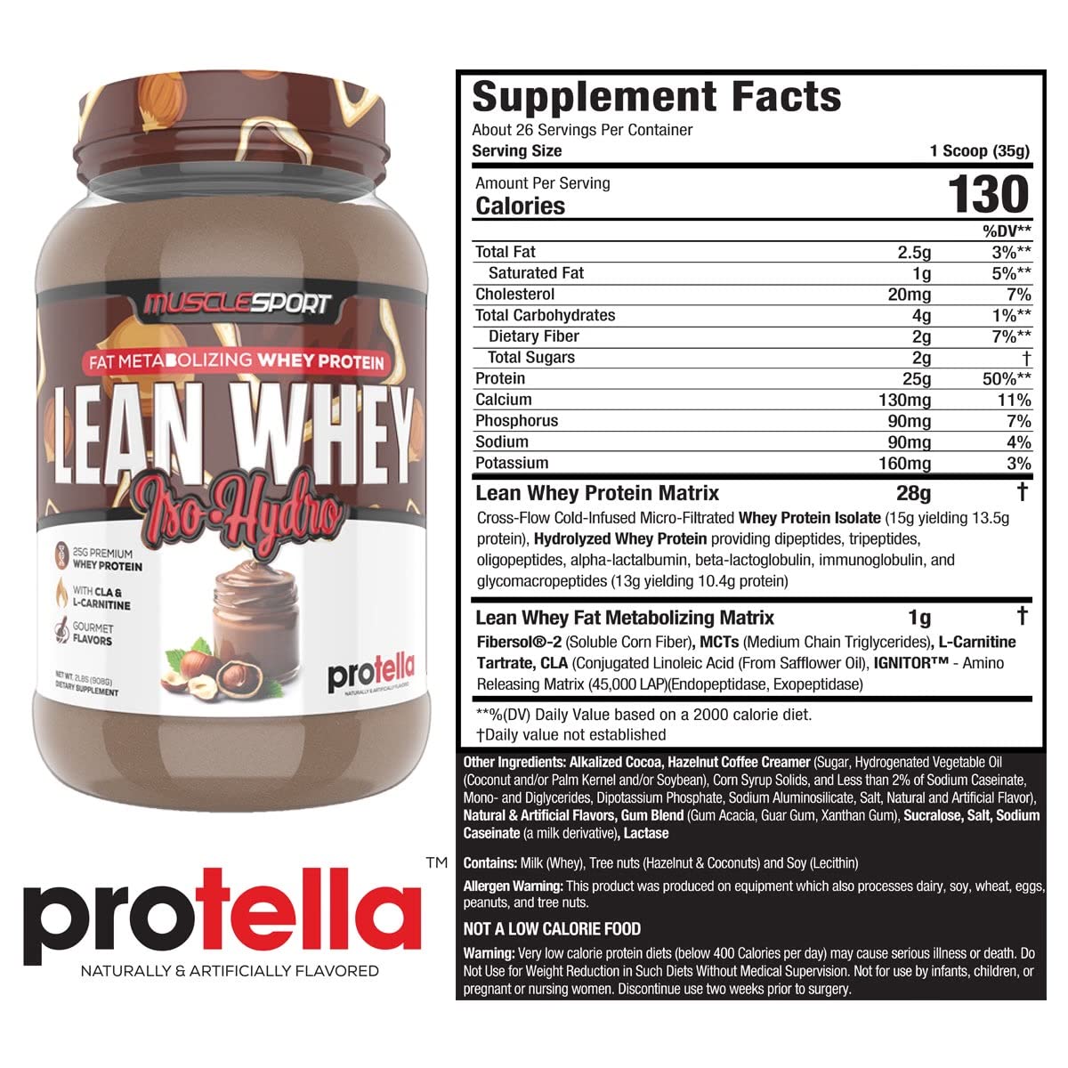 Musclesport Lean Whey Revolution Protein Powder - Whey Protein Isolate, Protella, 32 Servings