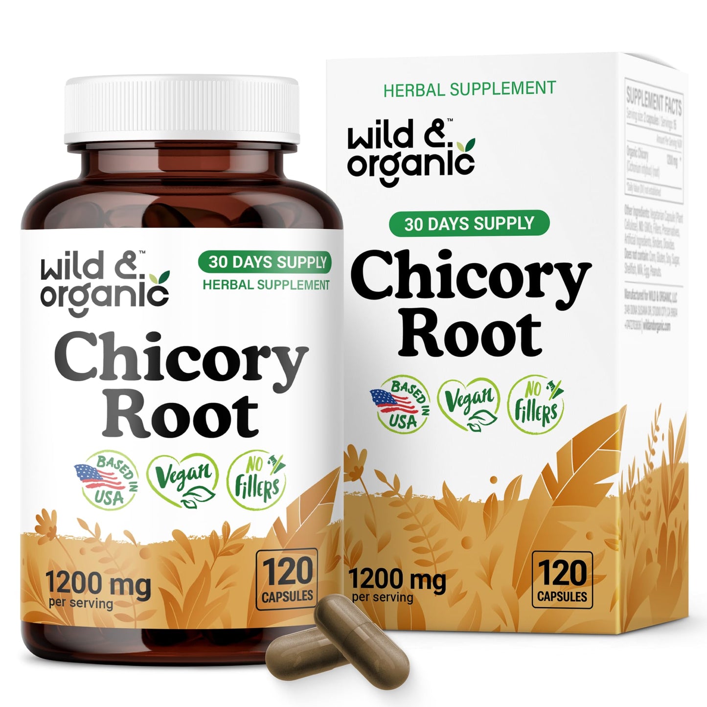Wild & Organic Chicory Root Fiber Capsules 120 Count