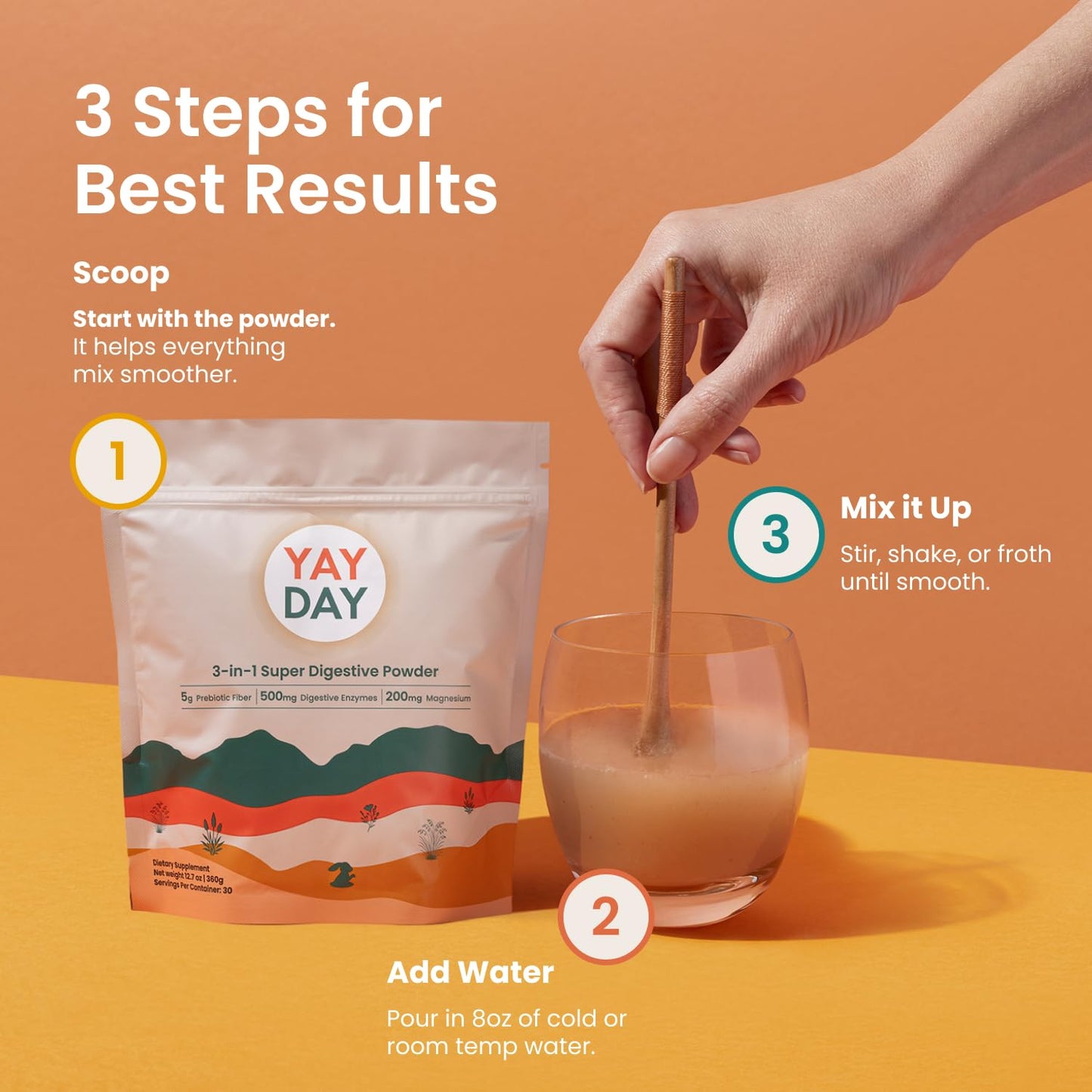 YayDay Nighttime Prebiotic Fiber Powder with Digestive Enzymes & Magnesium Glycinate, 2.94 Ounce