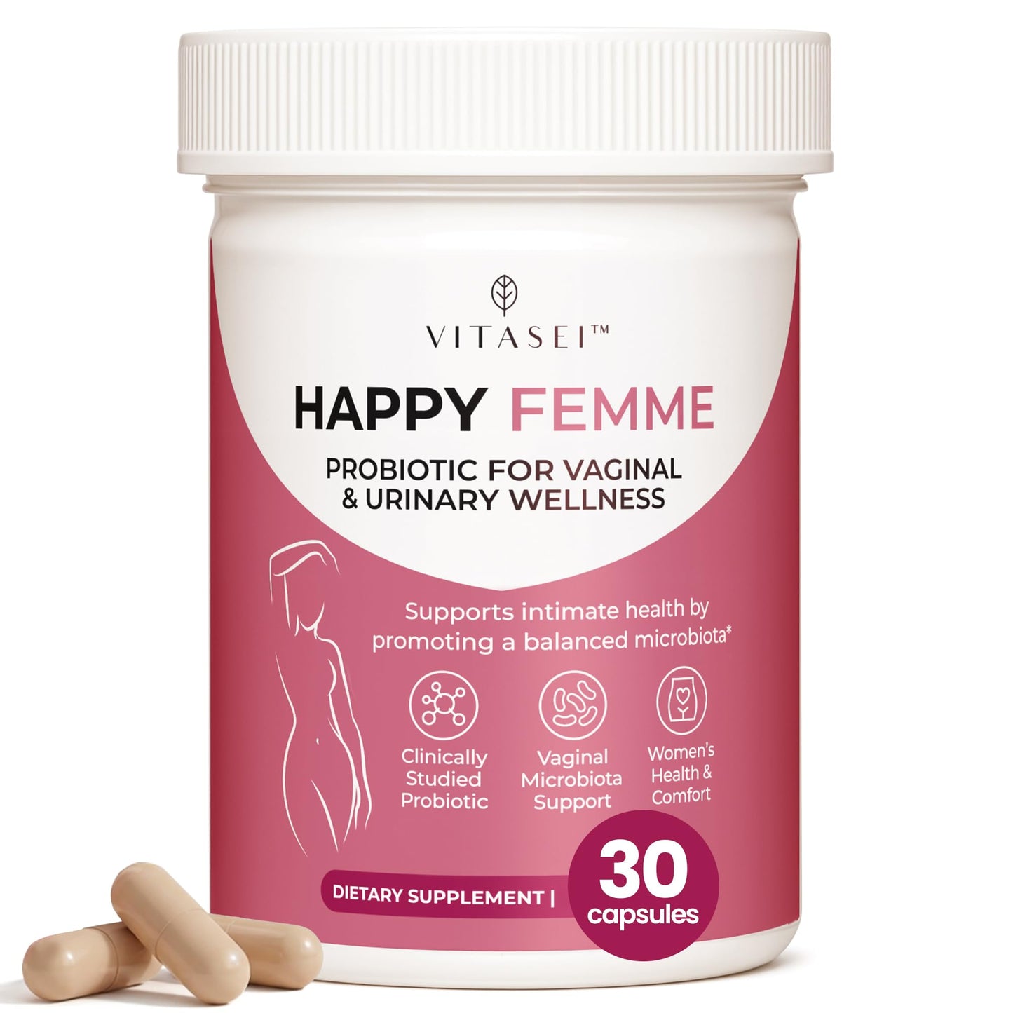 VITASEI Happy Femme Probiotic for Vaginal Microbiome Balance Capsule, 30 Count
