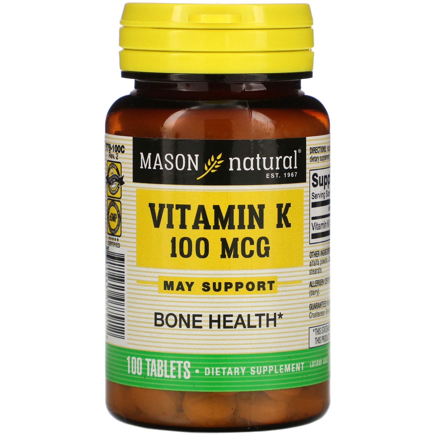 Mason Natural Vitamin K 100 mcg Tablets, 100 Count