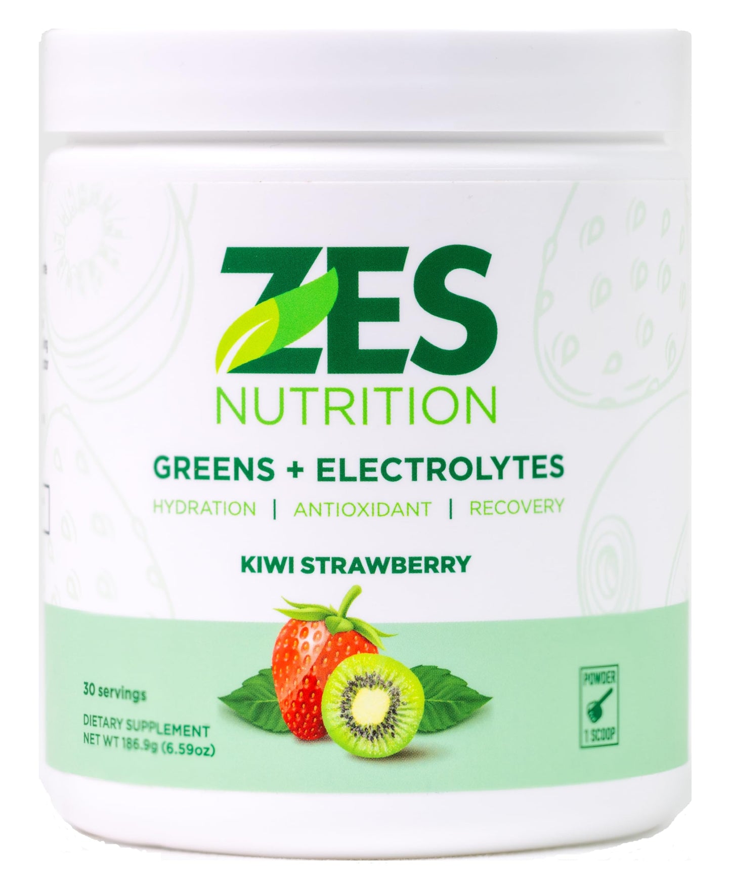 ZES Nutrition Greens + Electrolytes Powder, Kiwi Strawberry Flavor, 6.59 Ounce