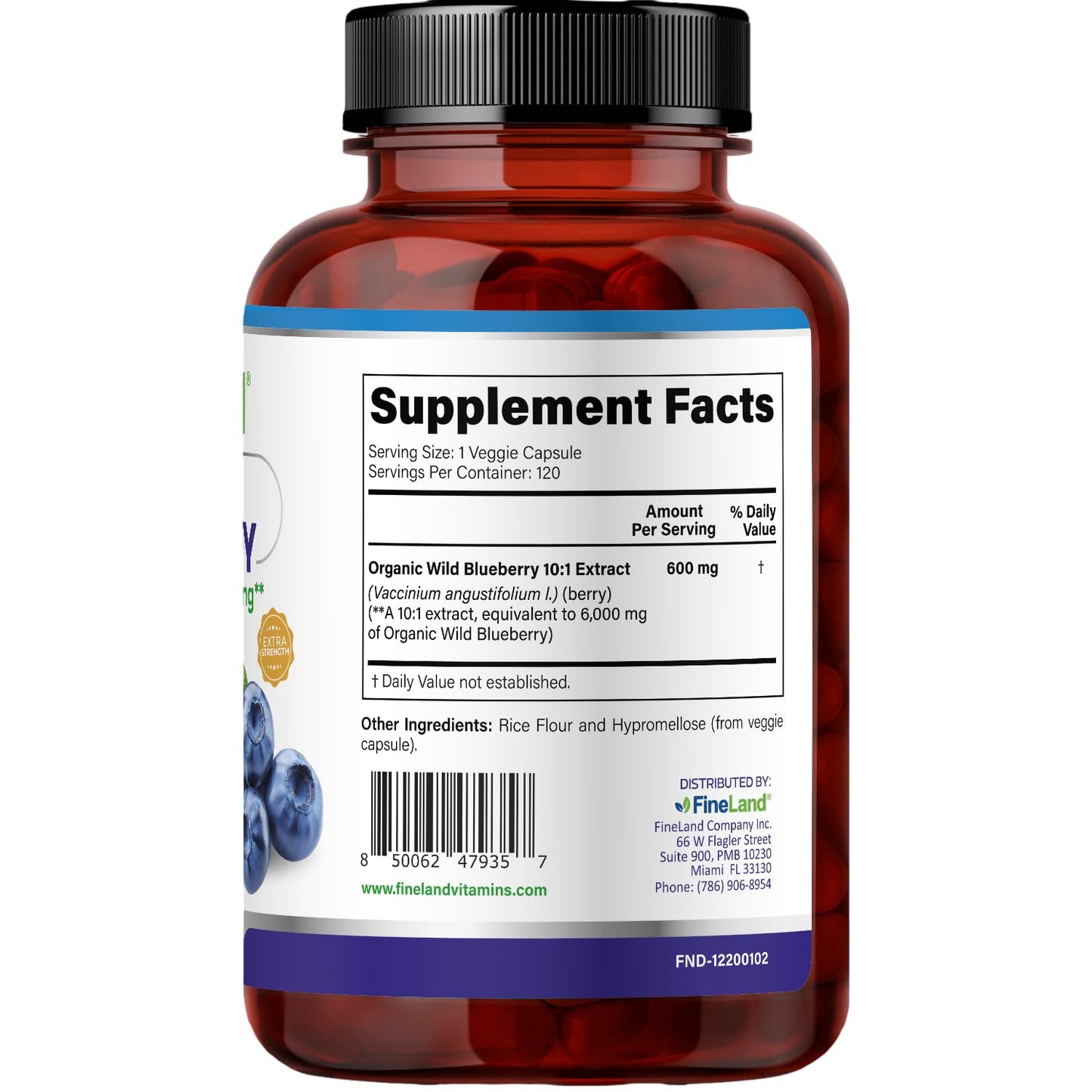 FineLand Wild Blueberry Extract Capsules 120 Count