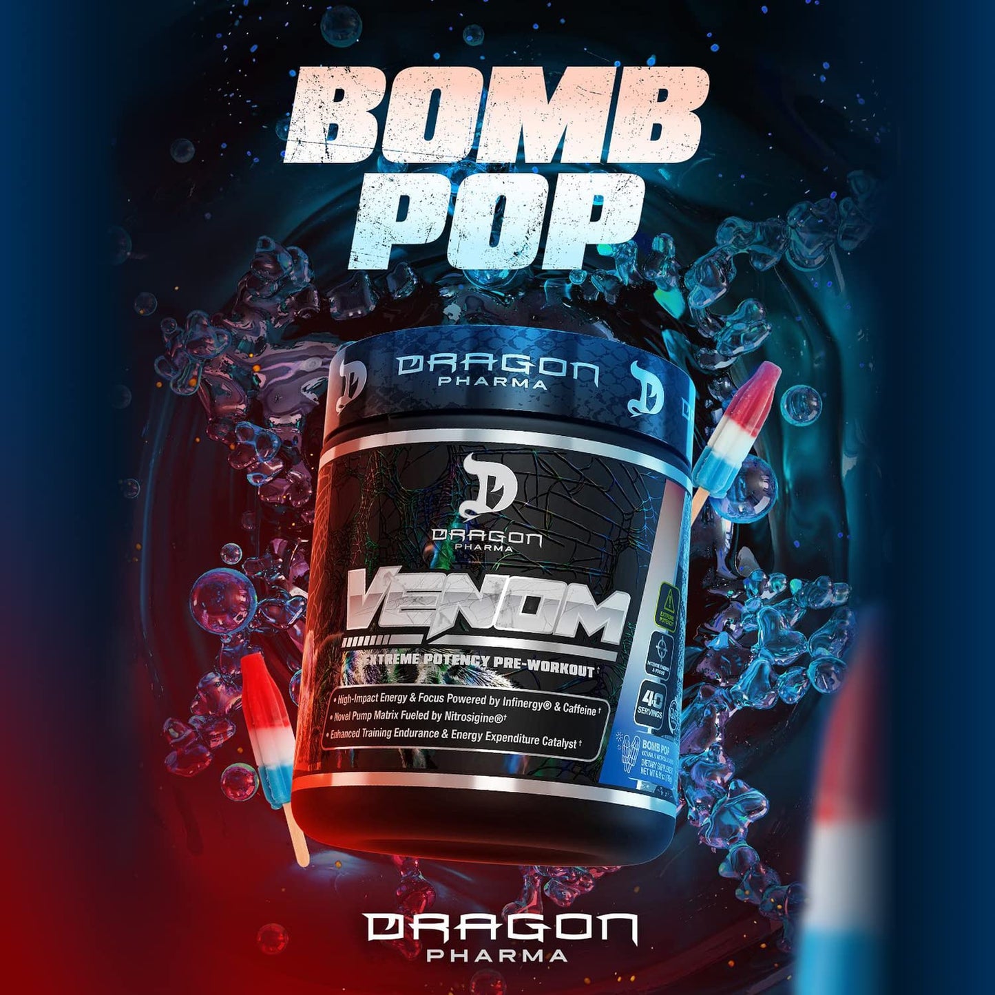 Dragon Pharma Venom Extreme Potency Pre-Workout Powder, 40 Servings, 6.91 oz