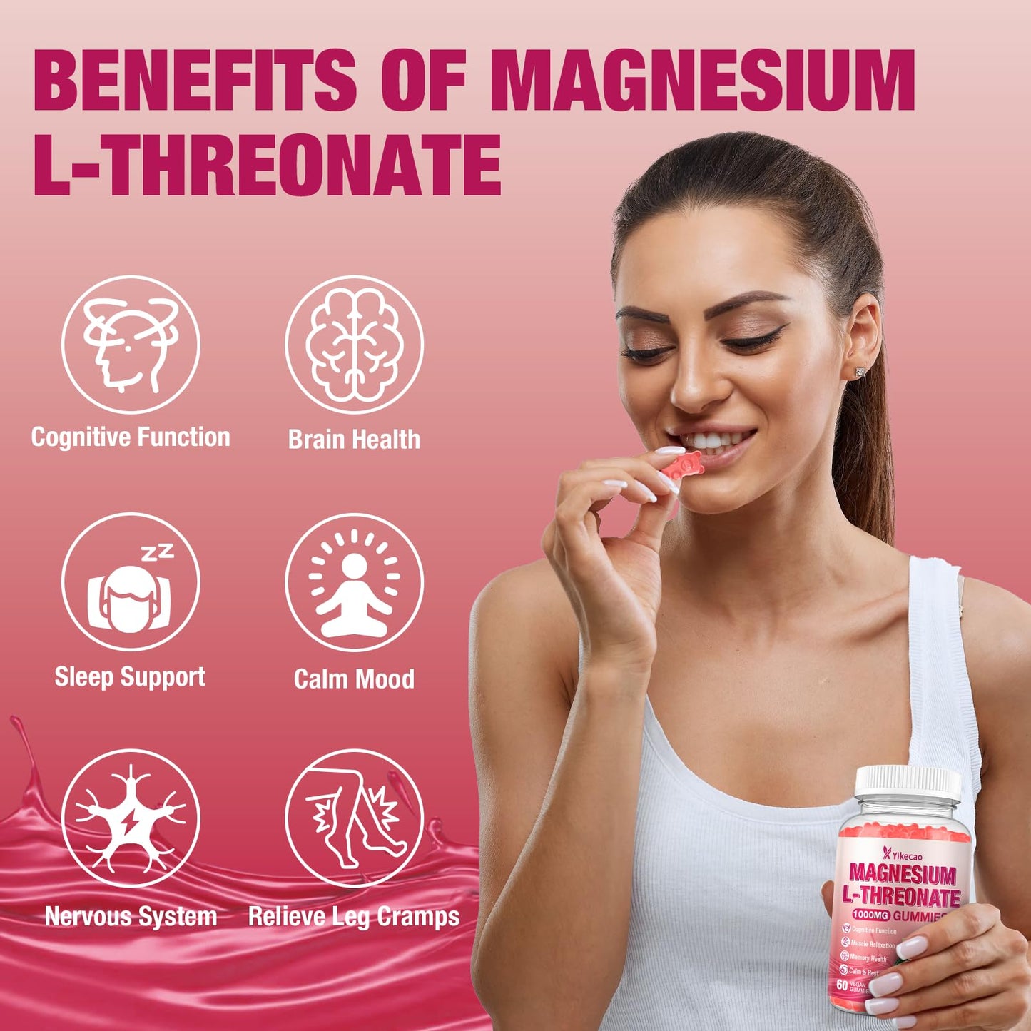 Yikecao Magnesium L-Threonate Gummies 1000mg 60 Count