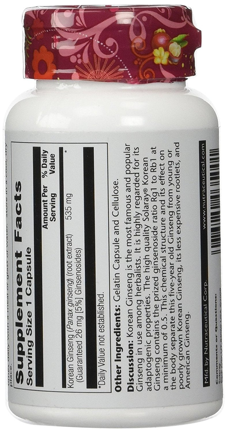 Solaray Korean Ginseng Root 535mg Capsule, 60 Count