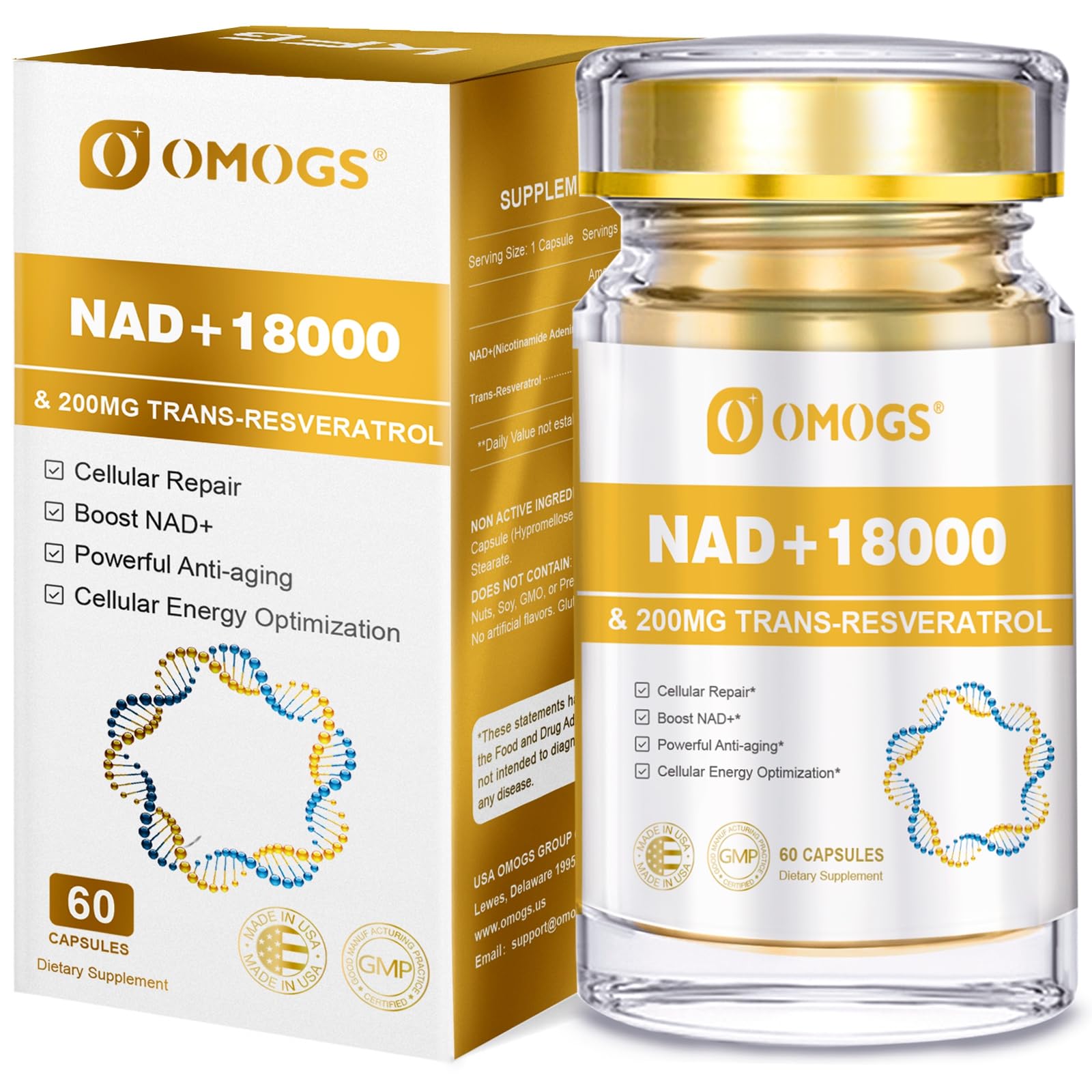 OMOGS NAD+ 300 mg + Trans-Resveratrol 200 mg, 60 Capsules