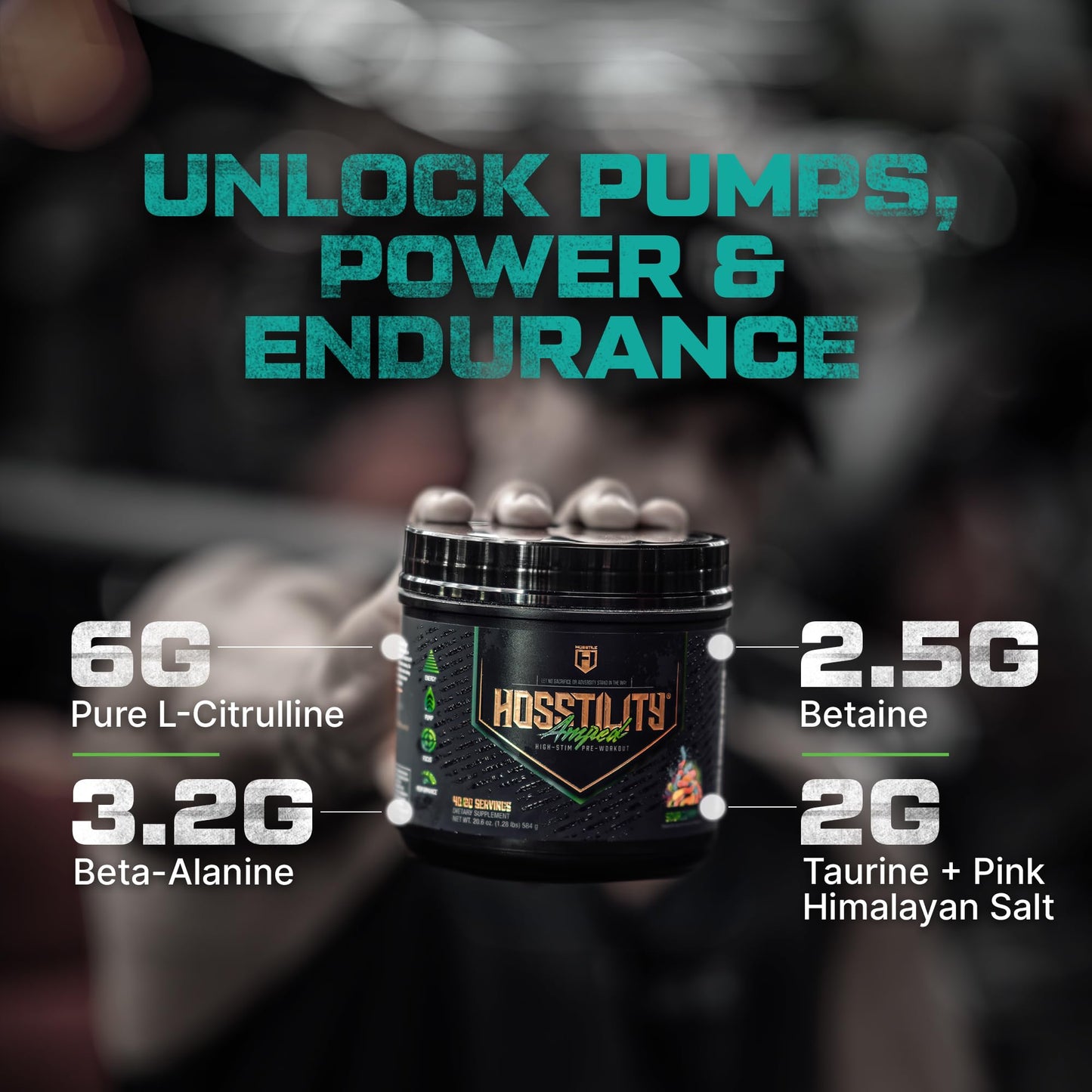 HOSSTILE Hosstility Amped High Stim Pre-Workout Powder, Sour Gummy, 40 Servings