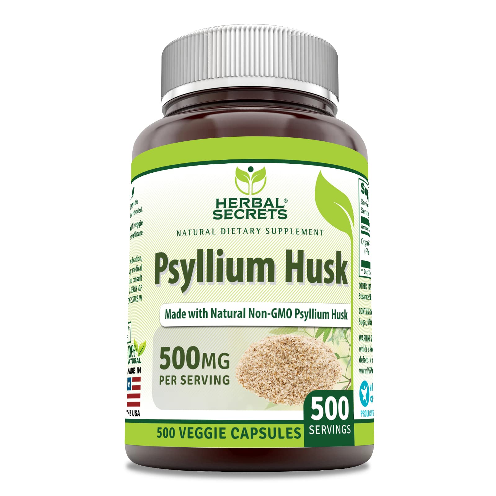 Herbal Secrets Psyllium Husk Supplement Capsules 500 Capsules
