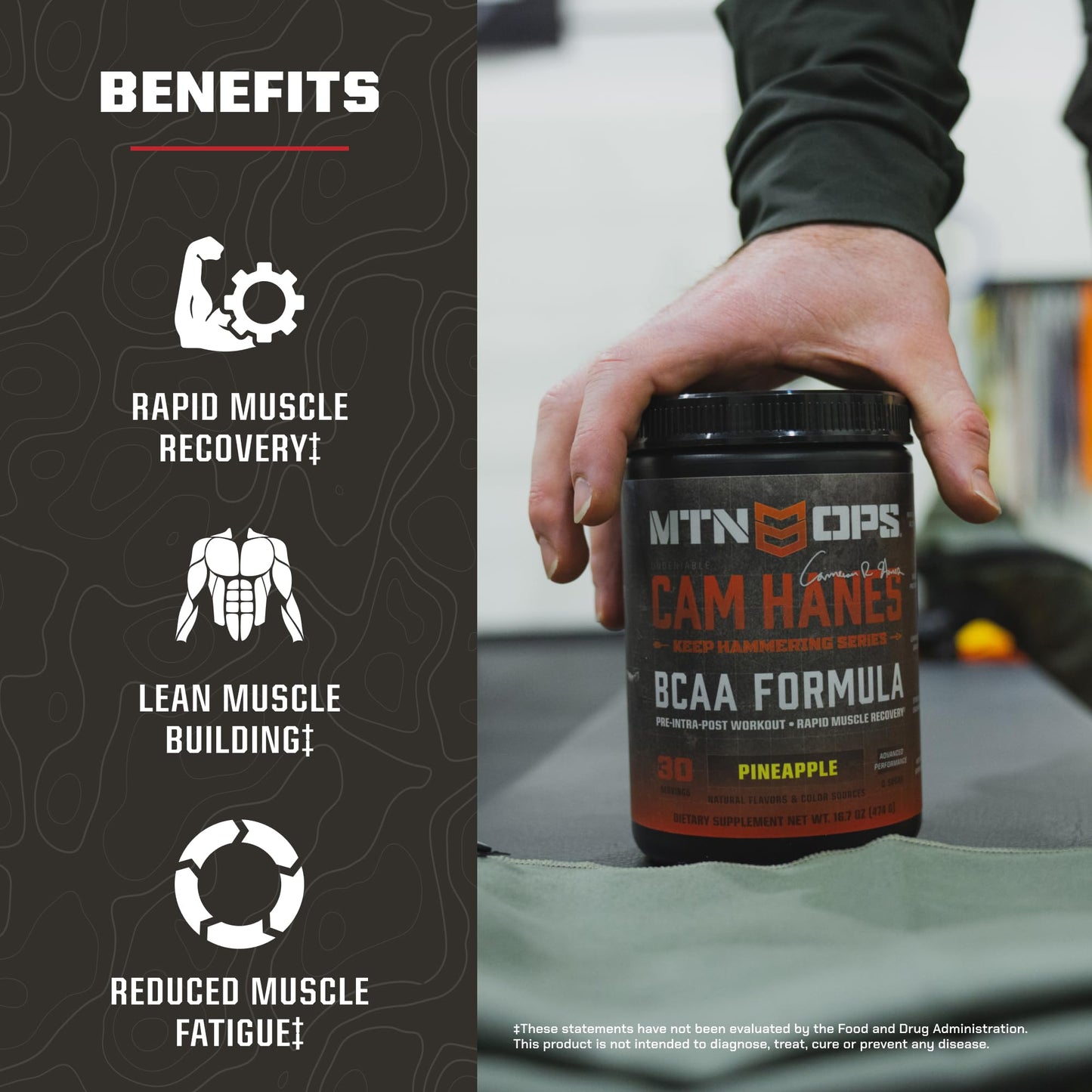 MTN OPS BCAA Powder for Muscle Recovery, Pineapple, 14.5