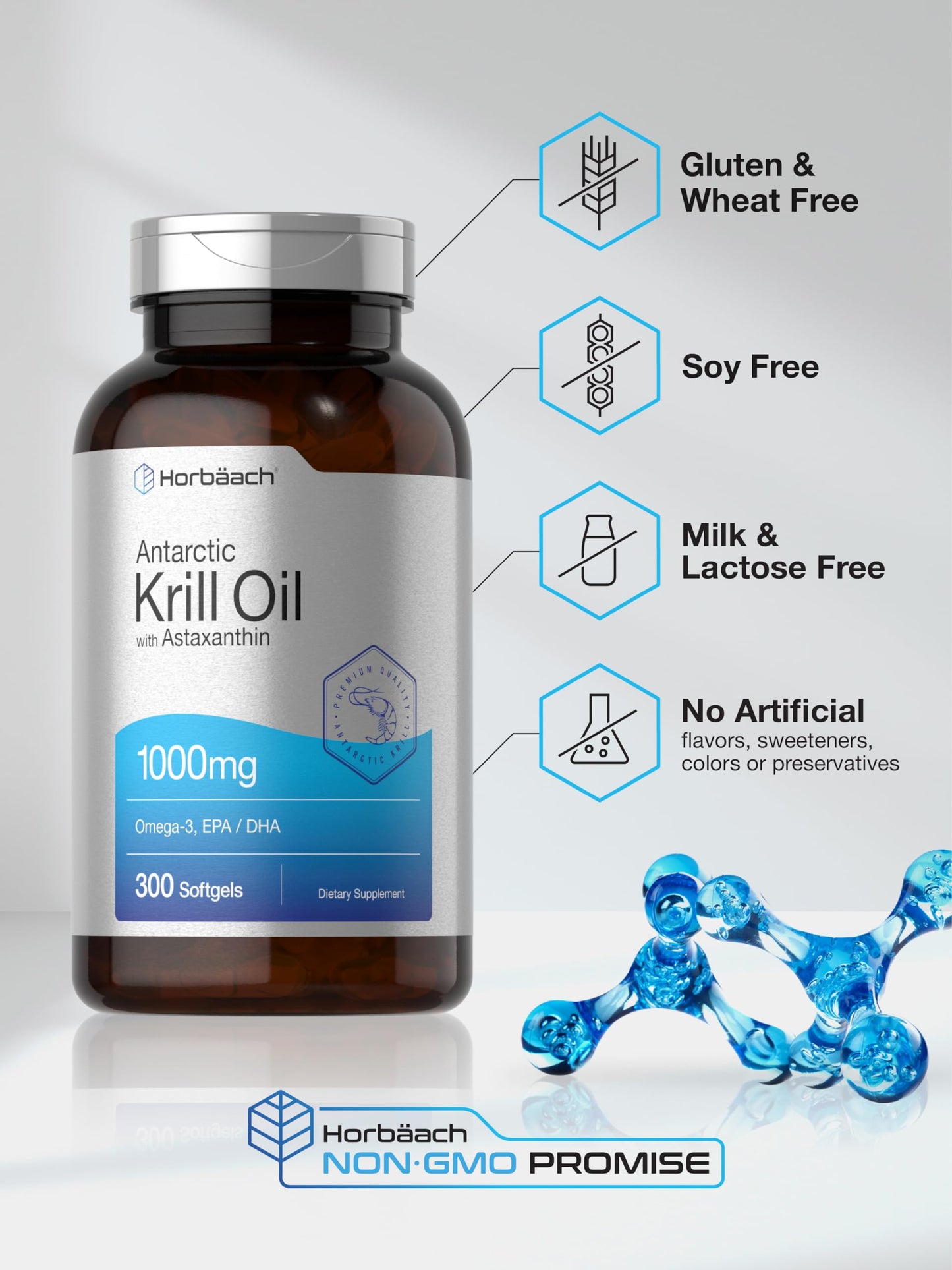 Horbäach Antarctic Krill Oil 1000mg Softgels 300 Count