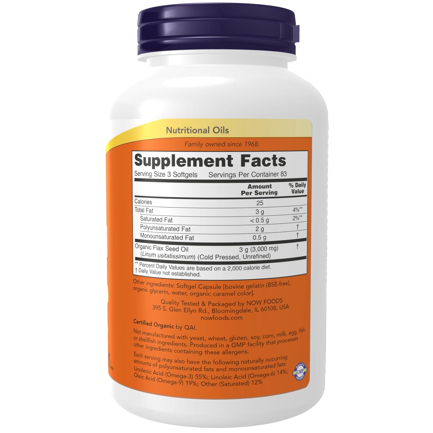 NOW Foods Flax Oil 1,000 mg Softgels, 250-count