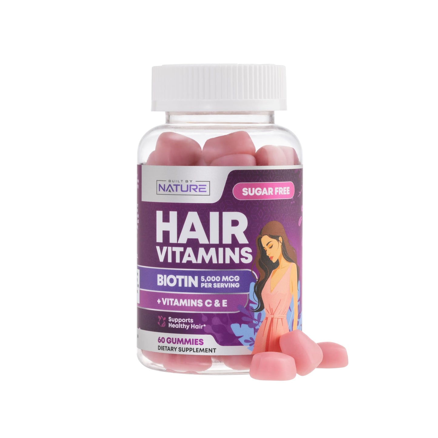 Built by Nature Hair Skin and Nails Vitamins – Hair Growth Gummies with Biotin for Women, Skin & Nail Support – 60 Gummies