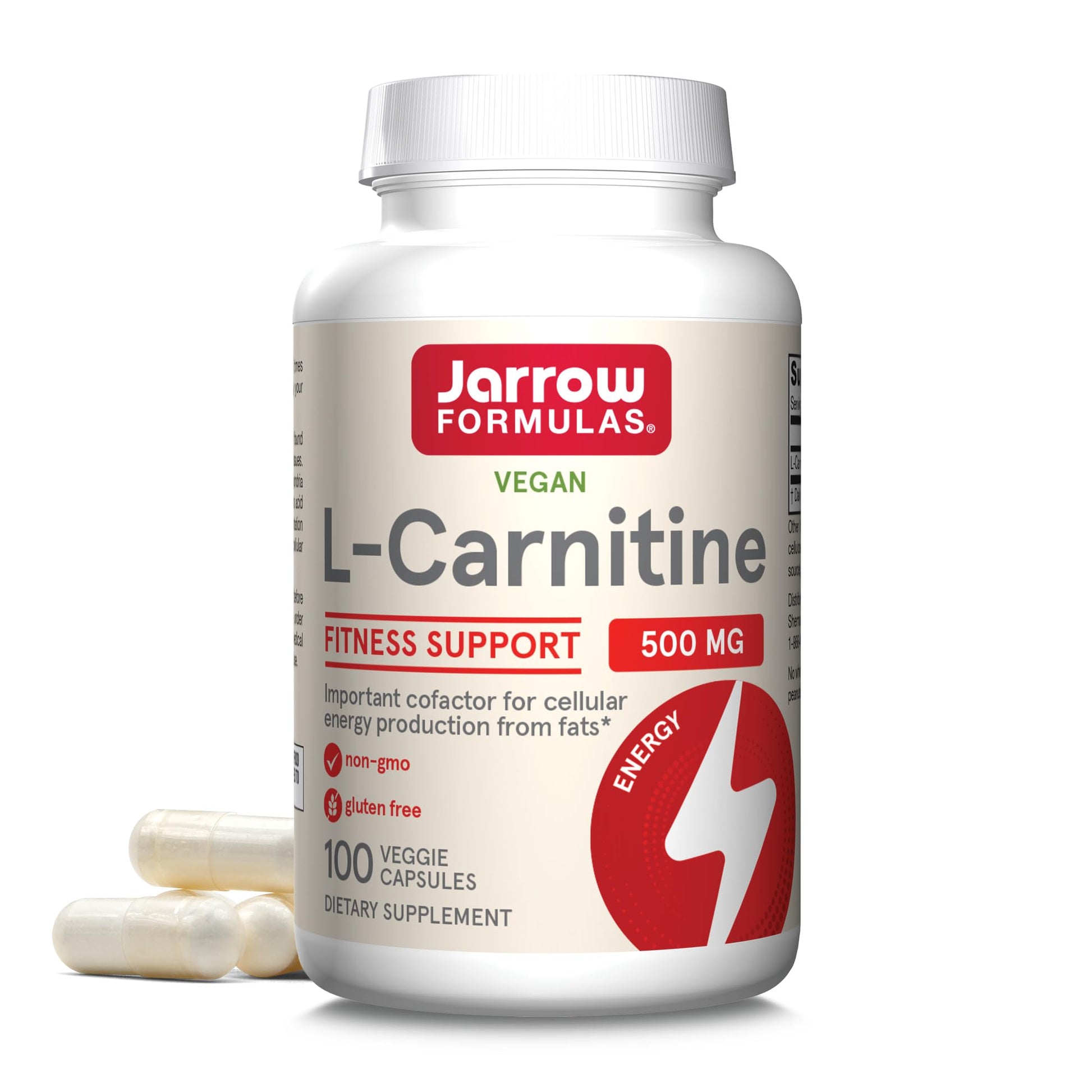 Jarrow Formulas L-Carnitine 500 mg Capsule, 100 Count