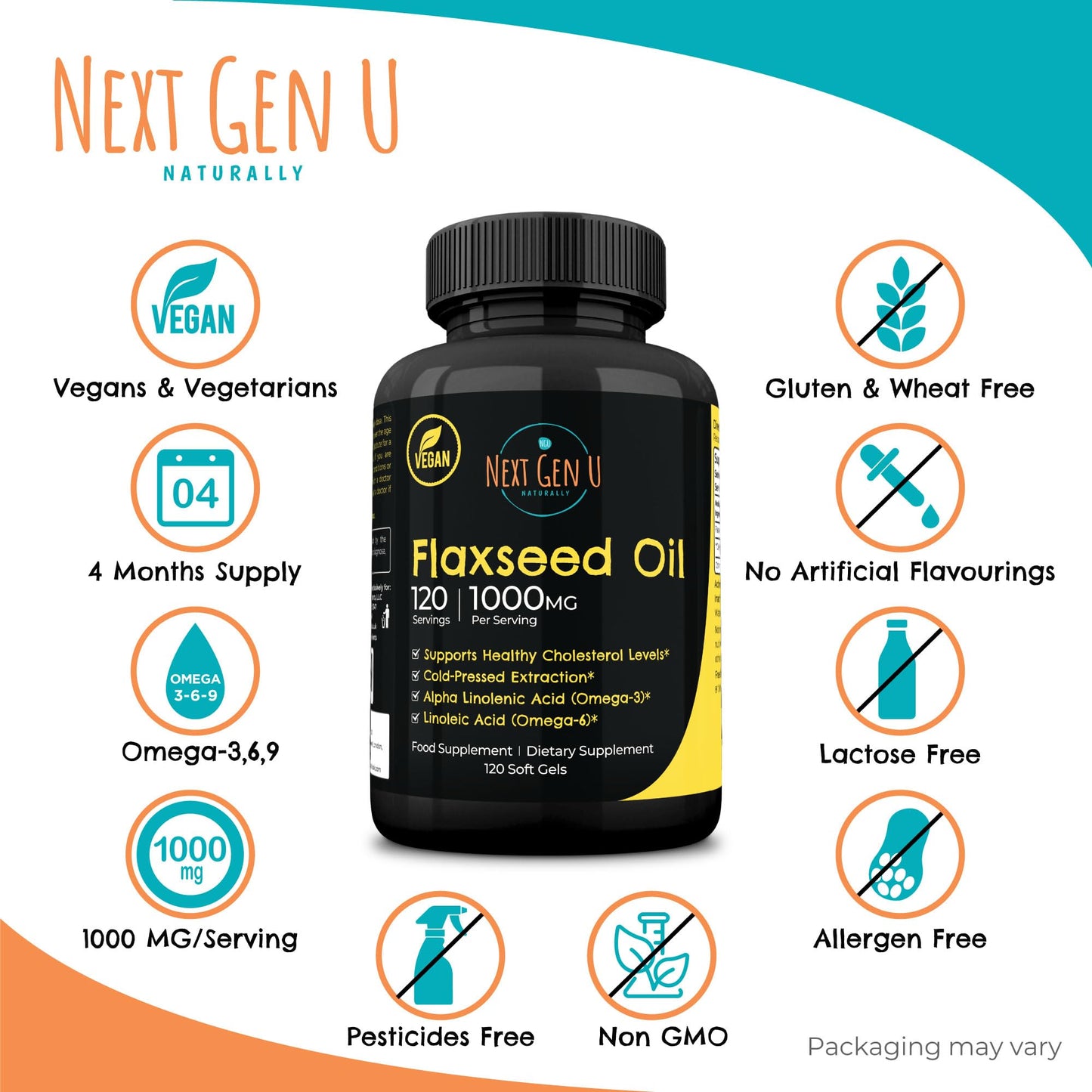 NGU Next Gen U Flaxseed Oil Capsules Softgel 120 Count