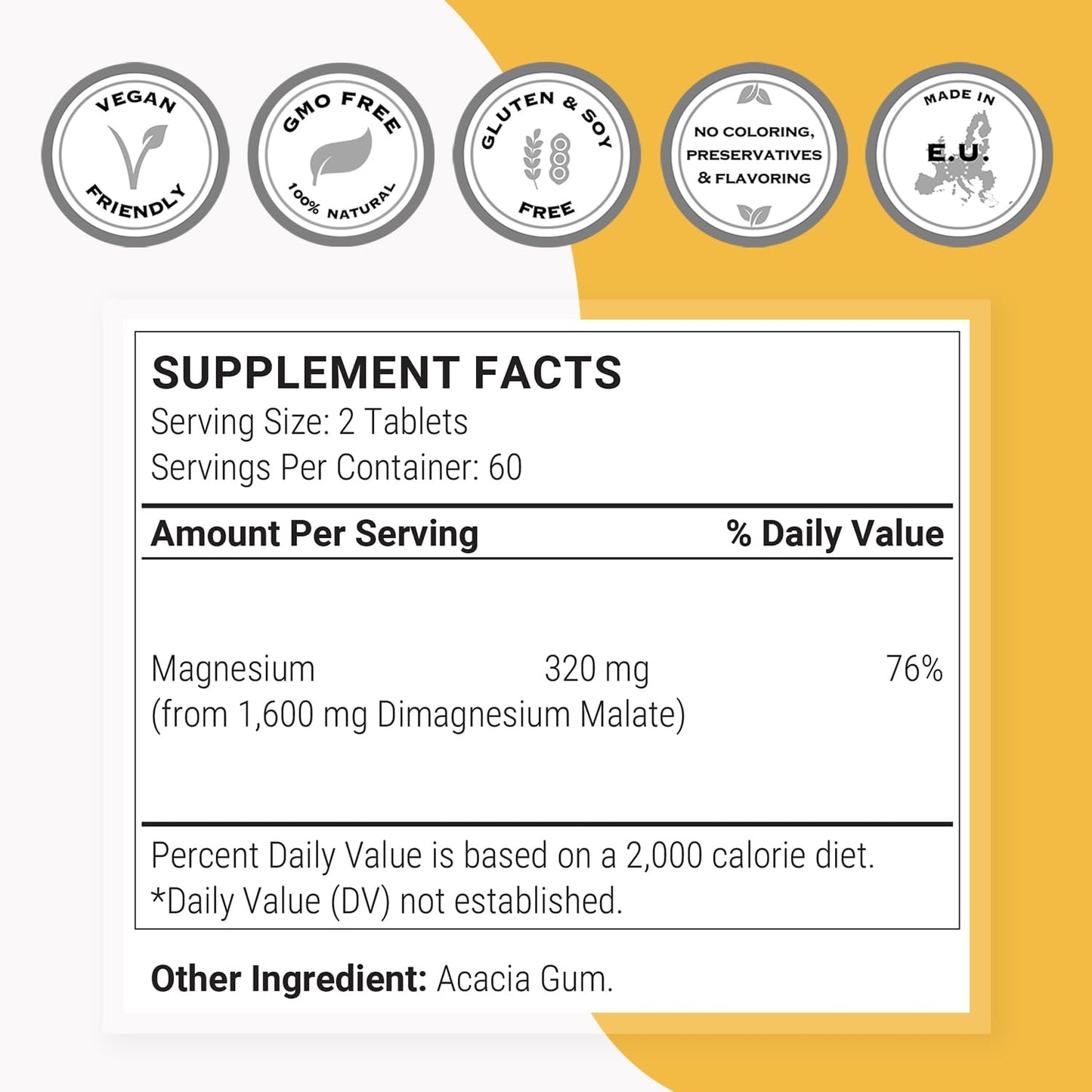 Supersmart Magnesium Malate 2400mg per Day (Highly Bioavailable) - Superior Mineral - Magnesium Malic Acid Supplement, Non-GMO & Gluten Free, 120 Tablets