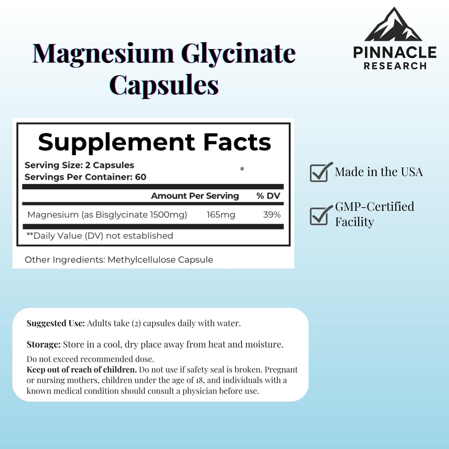 Pinnacle Research Magnesium Glycinate Advanced Strength Capsules, 120 Count