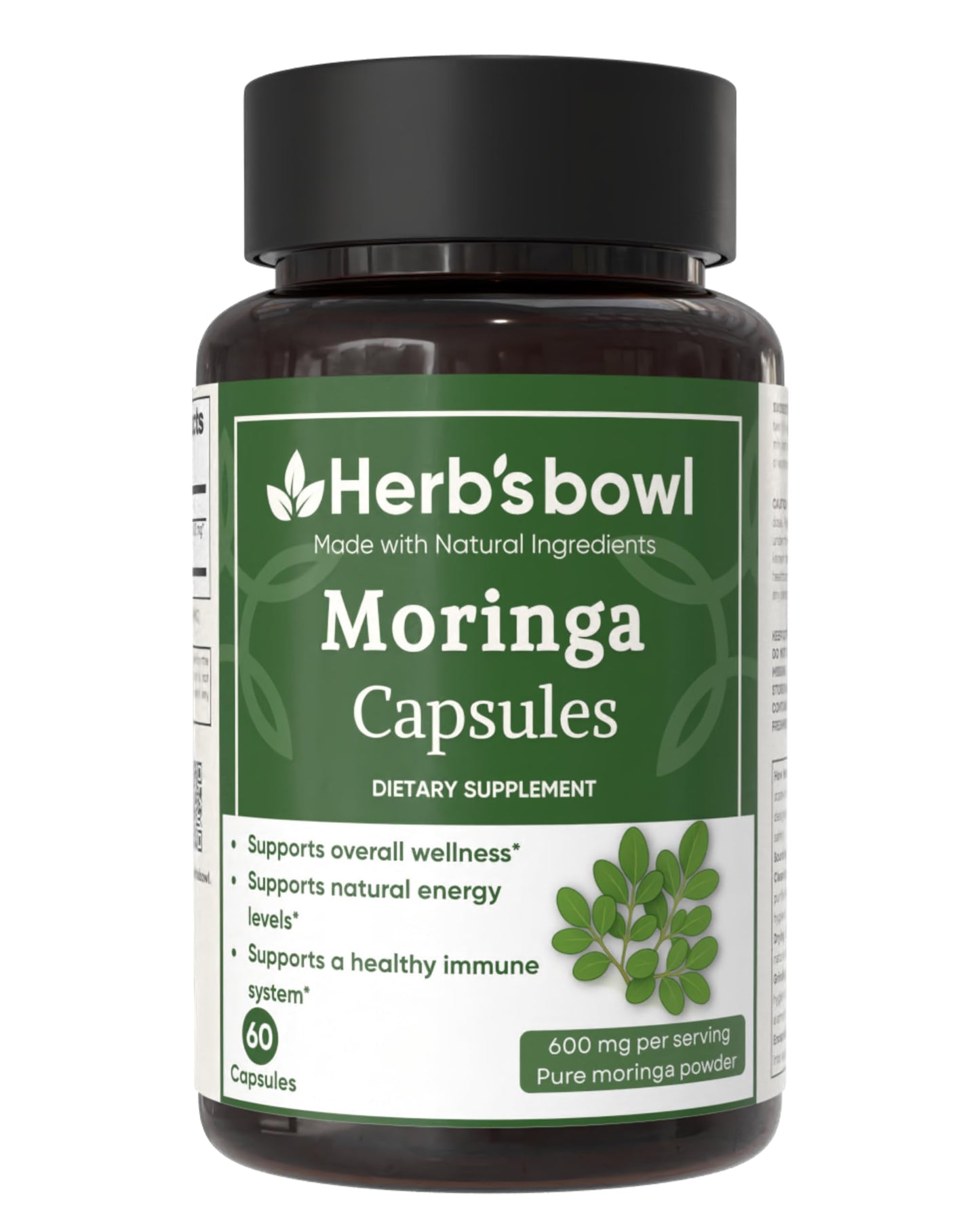 Herb'sbowl Moringa Capsules, 600mg per Serving, 60 Capsules
