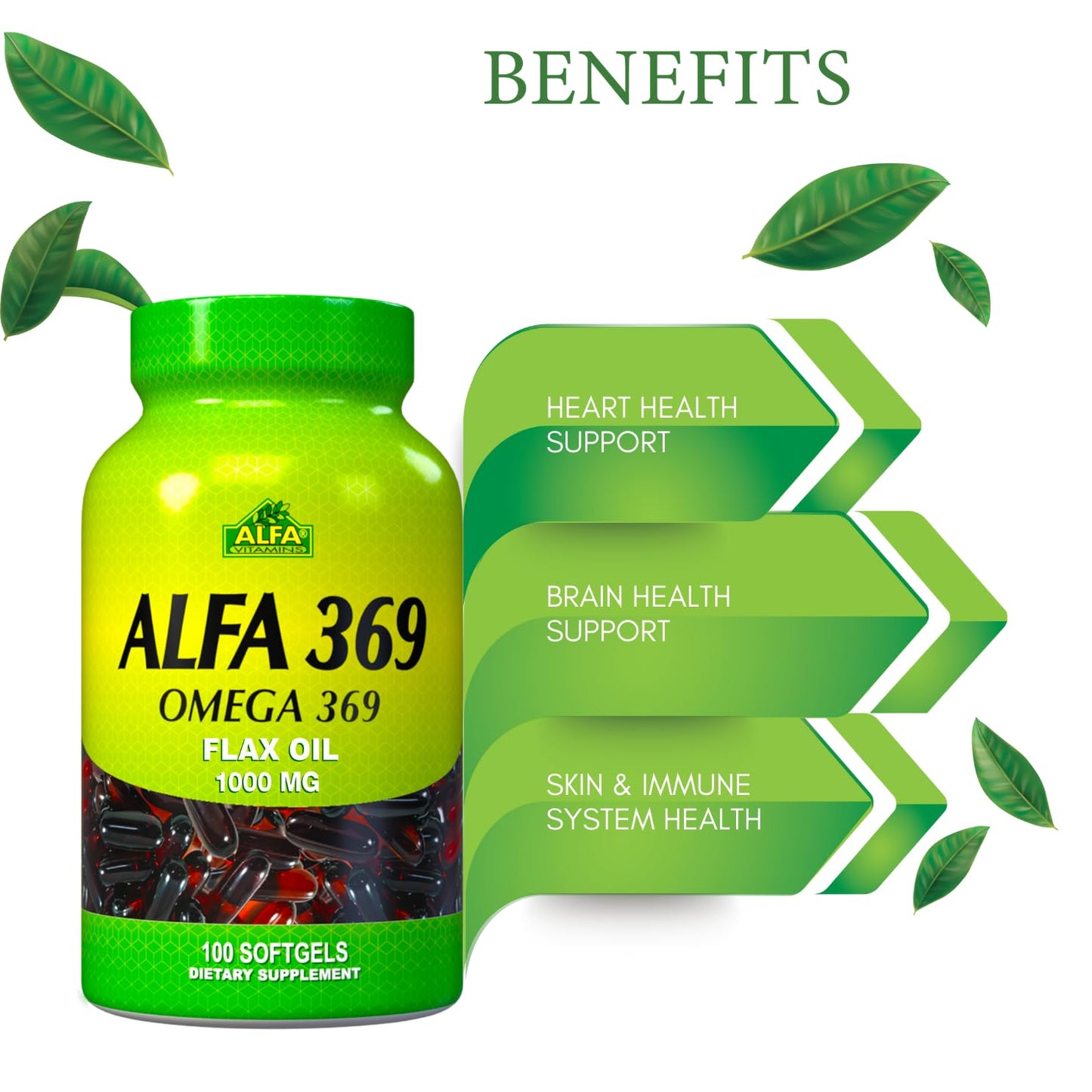 ALFA VITAMINS Alfa 3-6-9 1000 Mg Nutrition Supplement Softgels, 100 Count