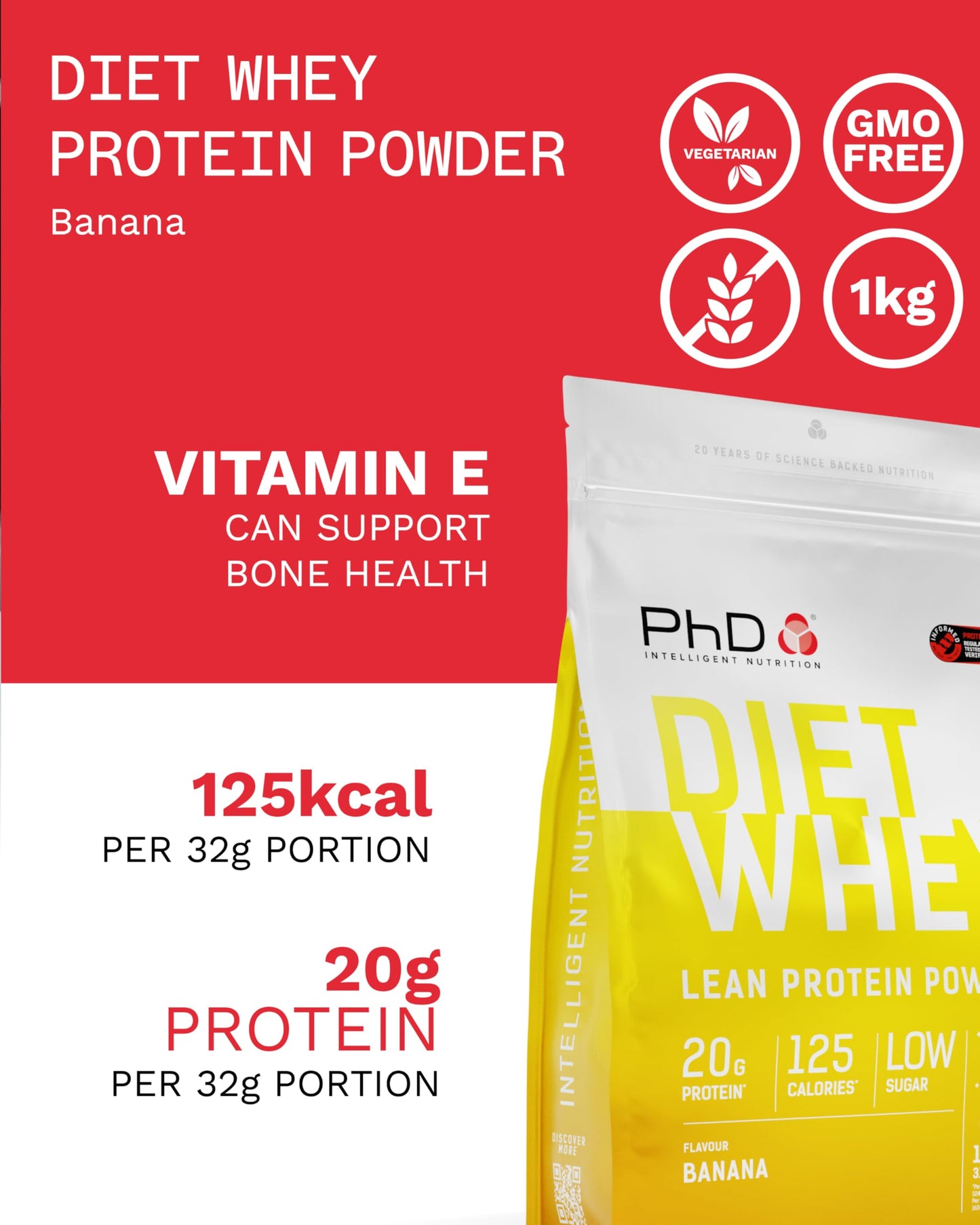 PhD Diet Whey Banana Protein Powder, 2.2 lb