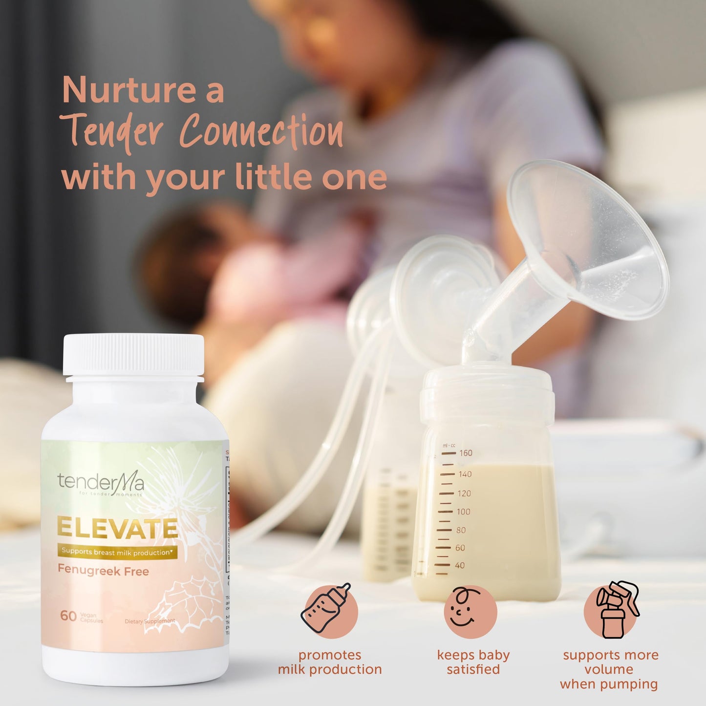 tenderMa Lactation Supplement Elevate Fenugreek-Free with Organic Goat’s Rue and Lion’s Mane, Blessed Thistle & Brewer’s Yeast, Vegan, Non-GMO, Herbal Breastfeeding Support, 60 Capsules