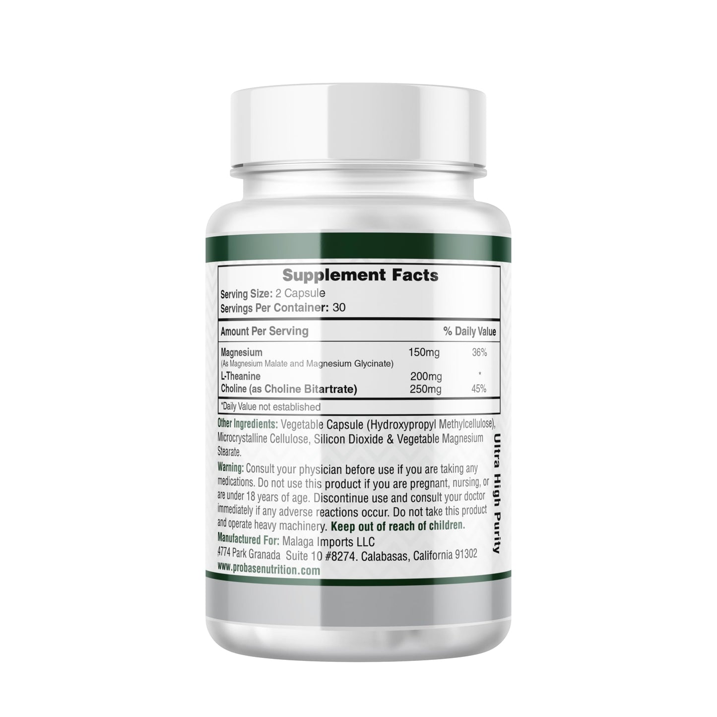 Probase Nutrition Magnesium Complex Plus with Glycinate, Malate, L-Theanine and Choline 60 Capsules