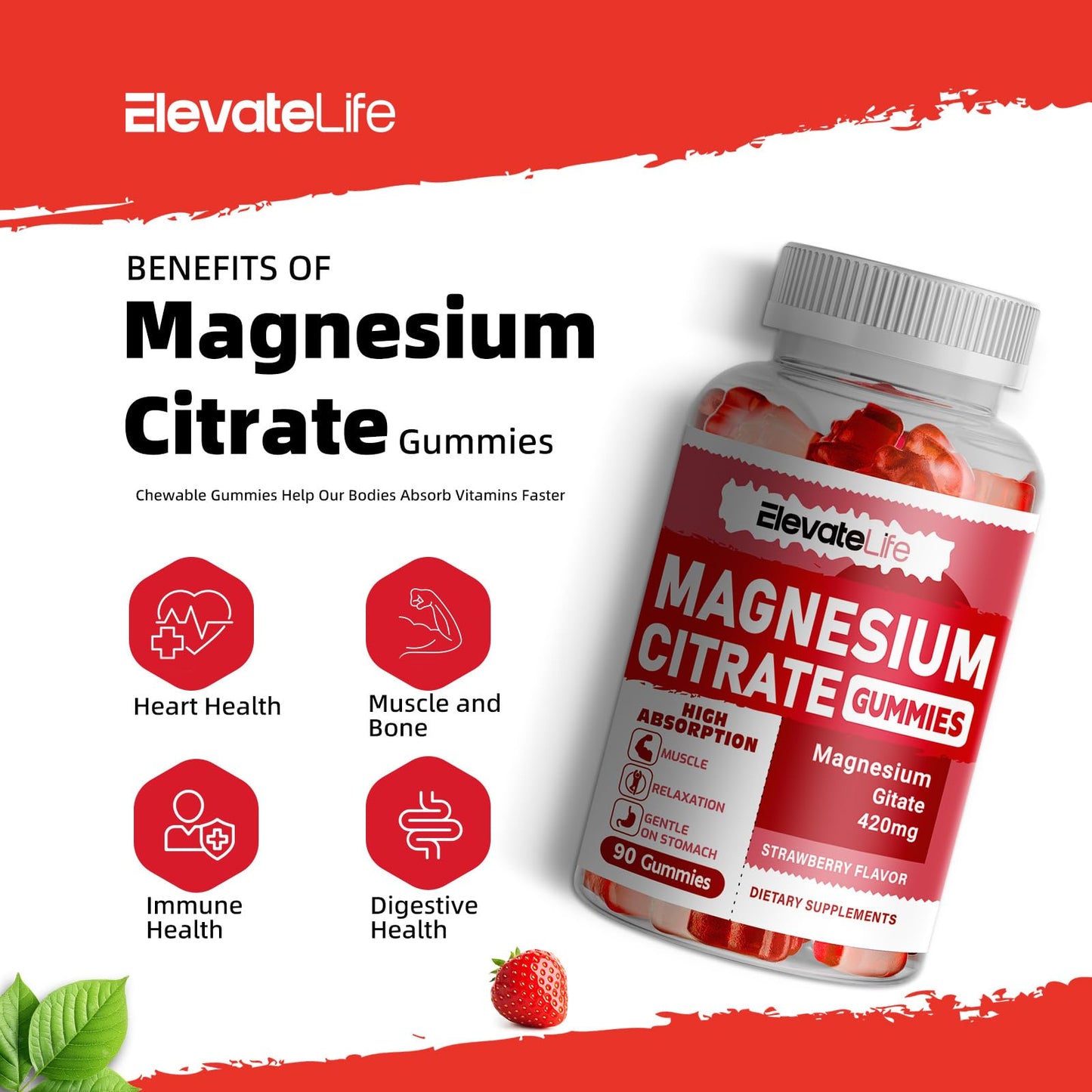 ElevateLife Magnesium Glycinate Gummies 1000mg 60 Count