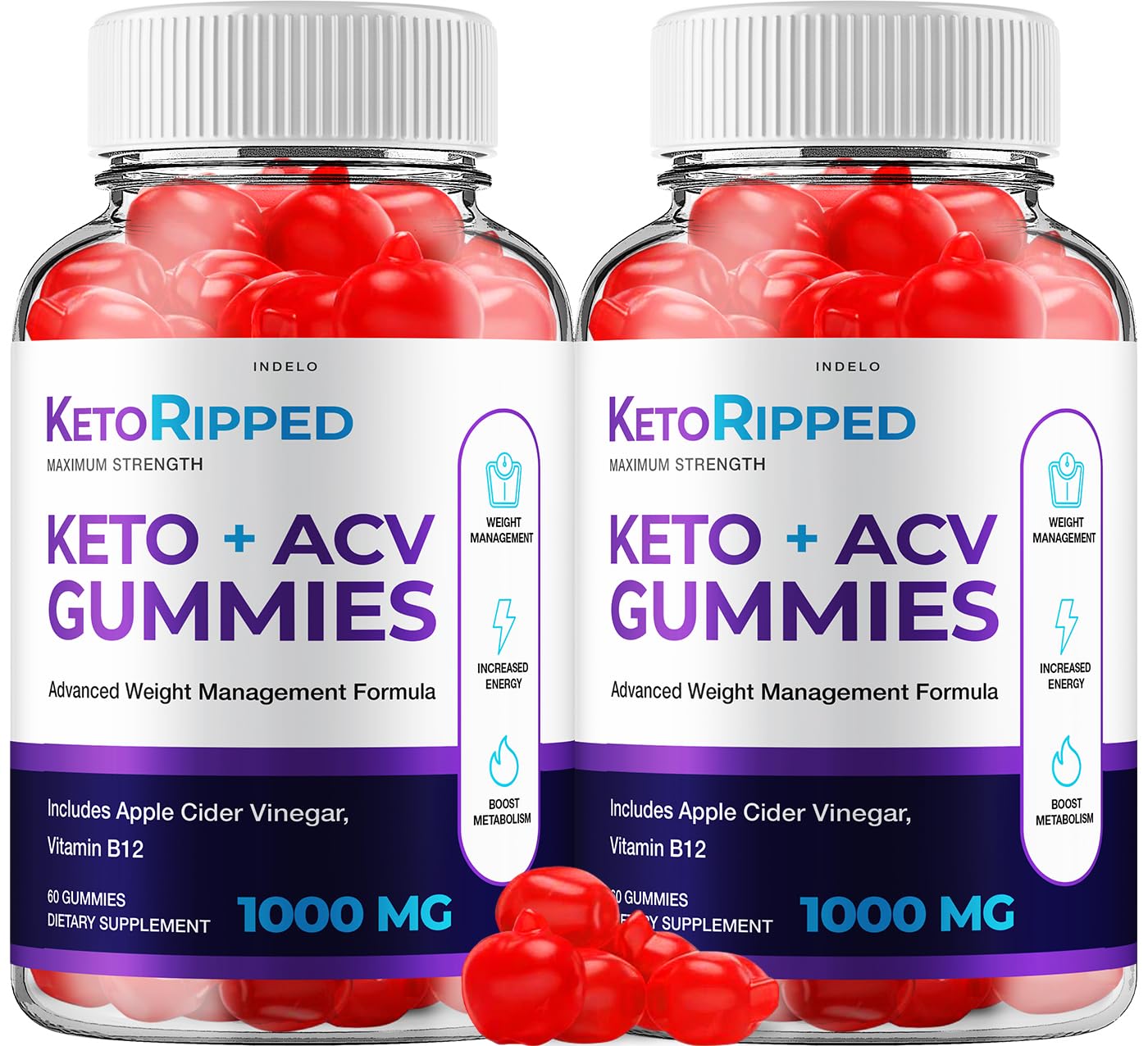 Indelo Keto Ripped ACV Gummies Extra Strength, 120 Gummies