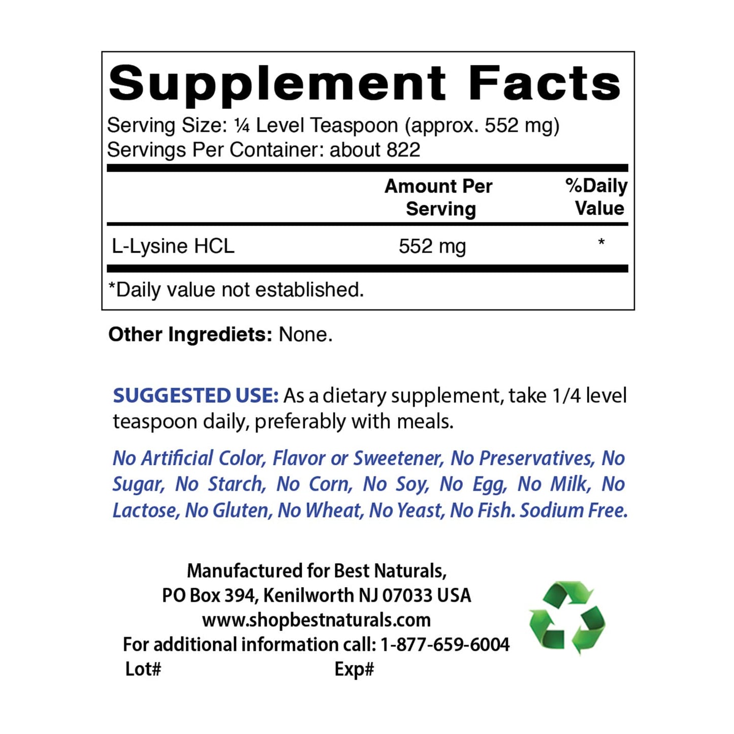 Best Naturals Lysine Powder 48