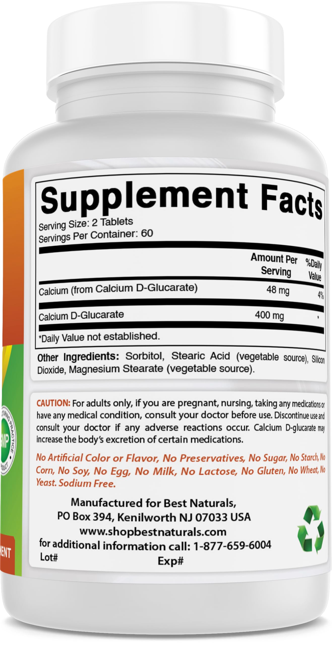Best Naturals Calcium D-Glucarate 200 mg Tablets 240 Count