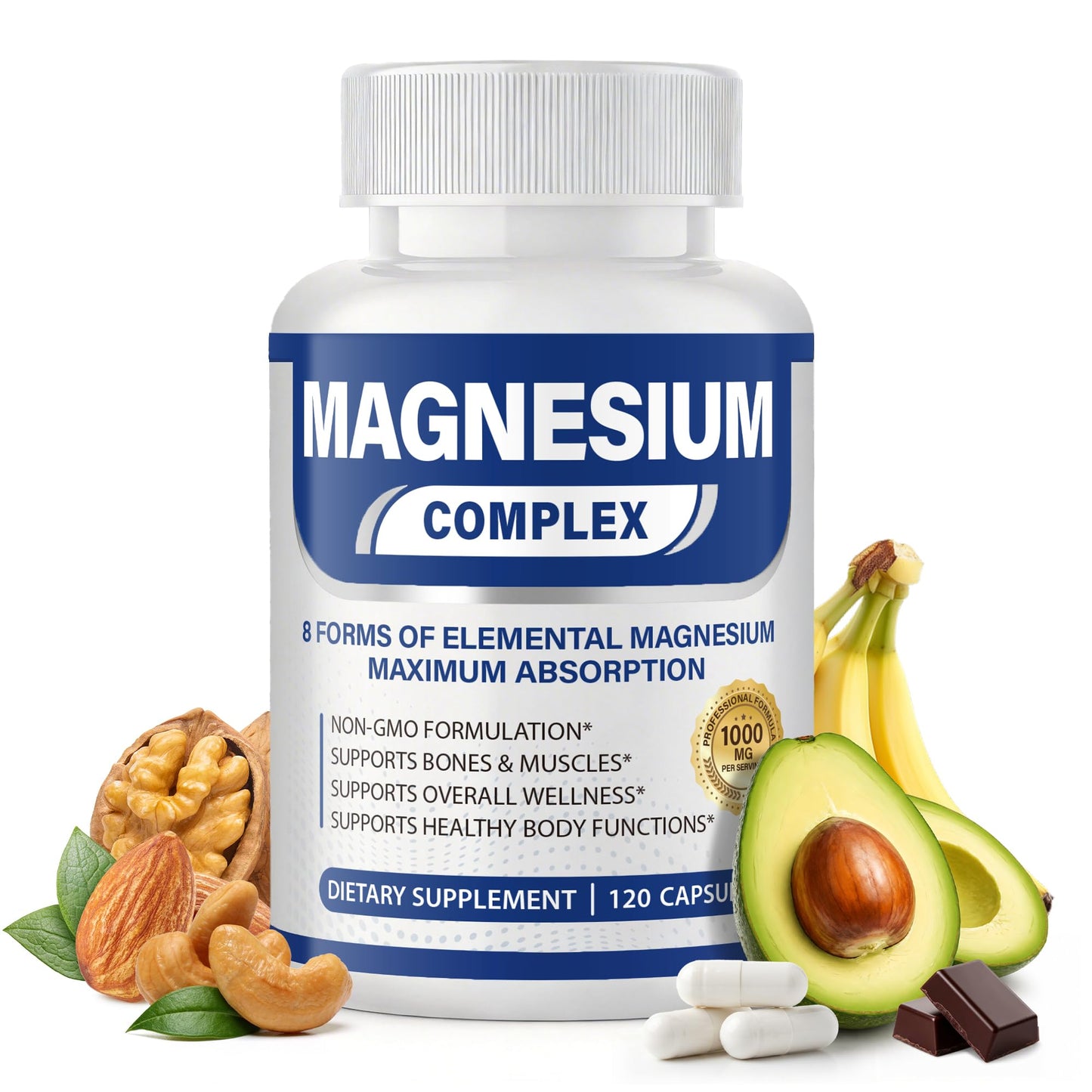 Purpleaf Magnesium Complex Softgels 1000mg 8-in-1 Formula 120 Count
