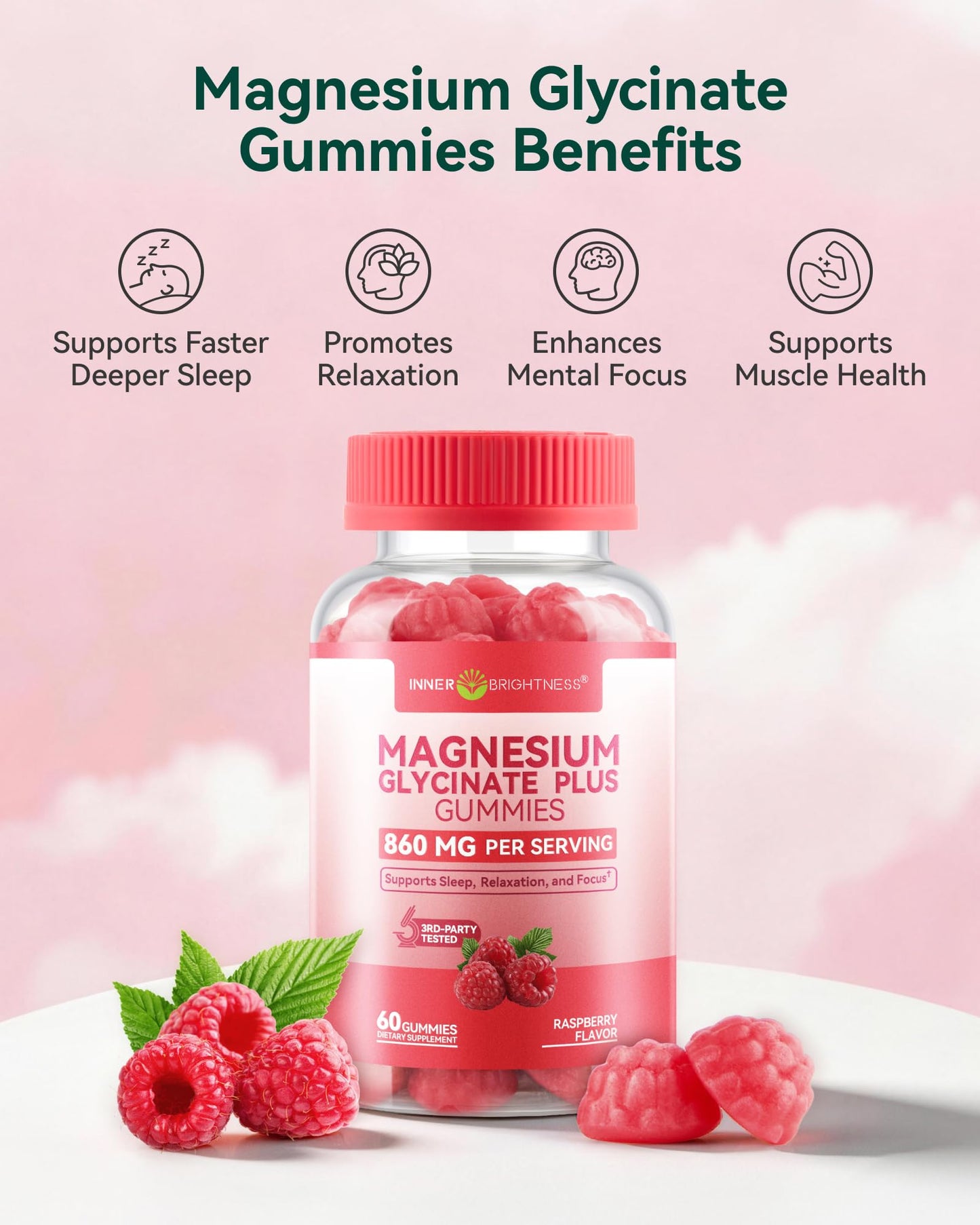 Inner Brightness Magnesium Glycinate Gummies 860mg (100mg Elemental), 60 Count