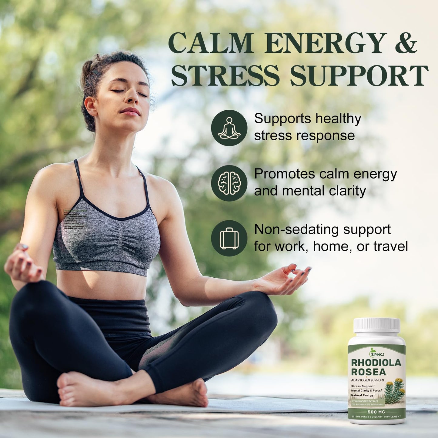 ZIPINKJ Rhodiola Rosea Supplement 500mg for Stress & Focus Support Softgels 60 Count