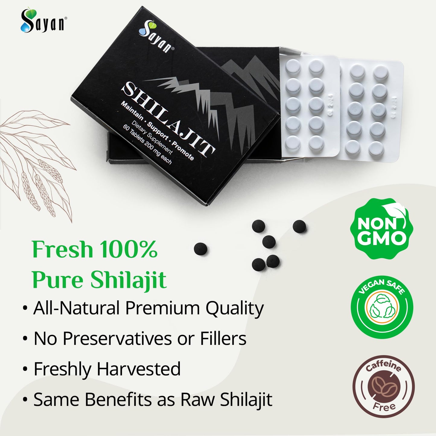 Sayan Shilajit Tablets 100% Pure, 24,000mg High-Potency, 85+ Trace Minerals, Lab-Tested for Purity, 120 Tablets