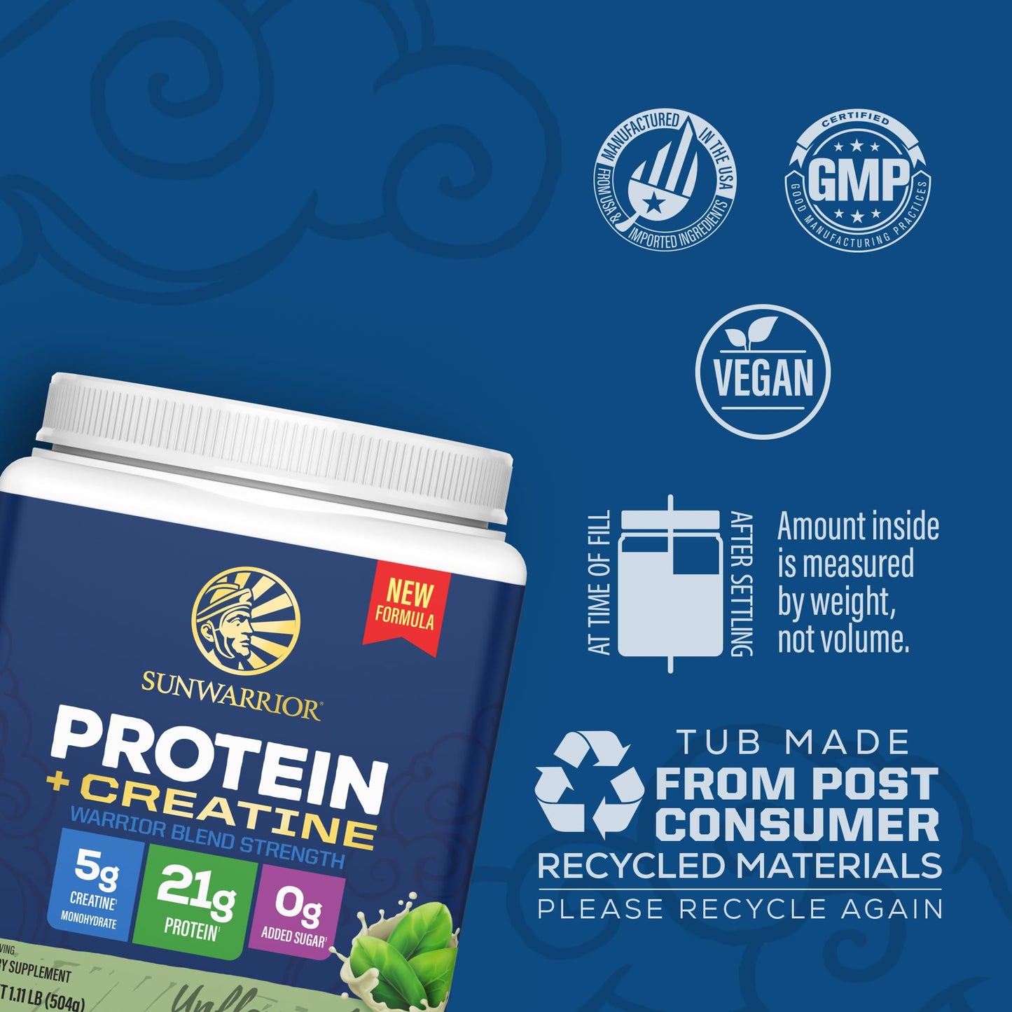 Sunwarrior Warrior Blend Strength Plant-Based Protein Powder (Unflavored), 17.7 oz
